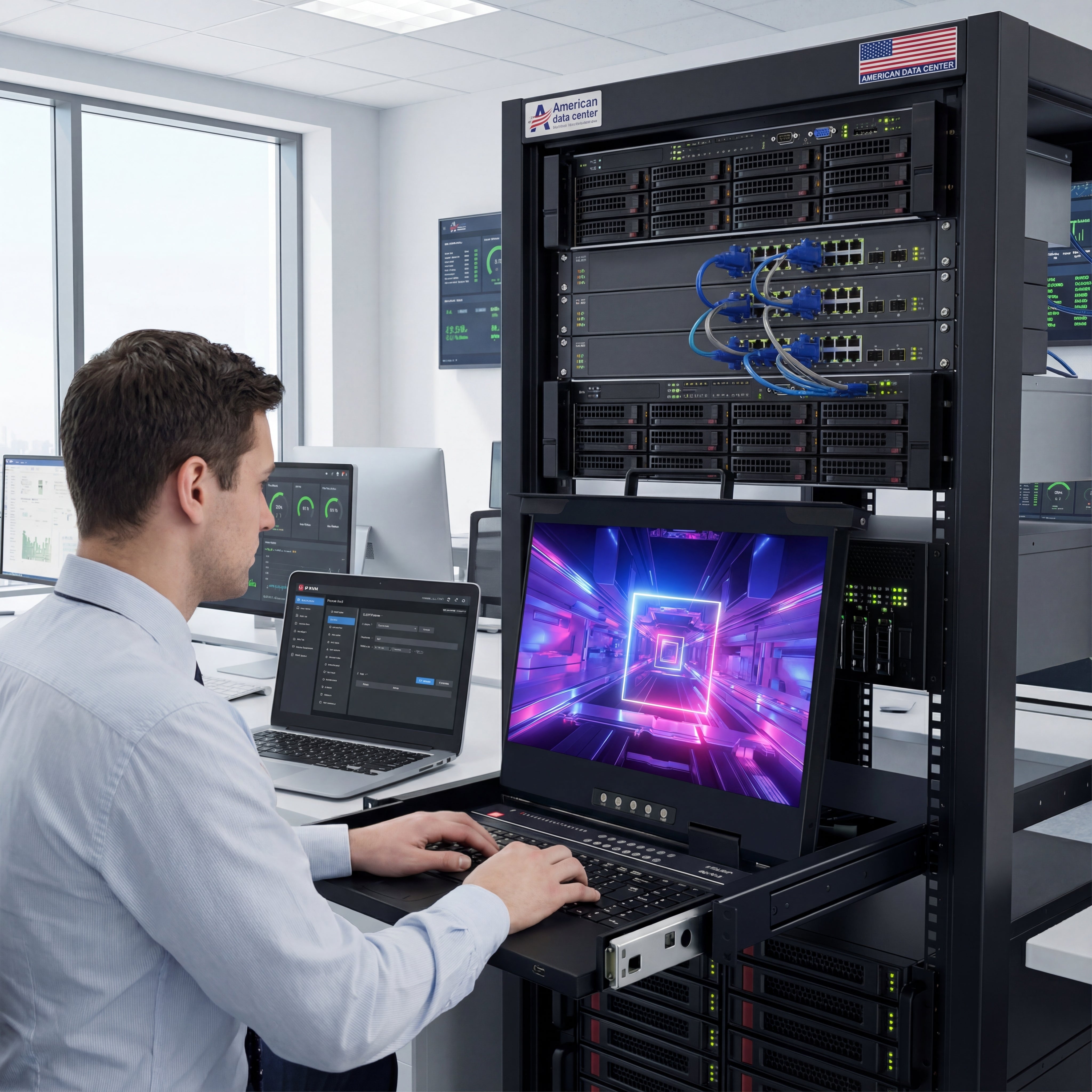 16 Ports 18.5” LED VGA RackMount IP KVM Switch, Support Up to 1920*1080 @60Hz ( HL-1716BI)