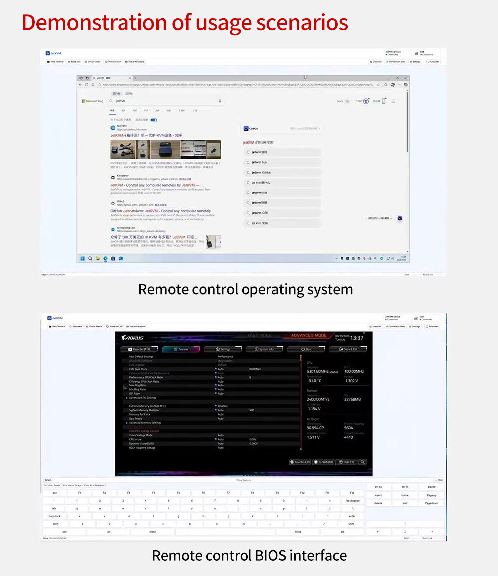 SZ JetKVM KVM Over IP Computer Remotely Control, IPKVM Open-Source Touchscreen LCD for IP/MAC/HDMI/USB Status, KVM Switch for Home Offices & Data Center 1080p 60FPS Ultra-Low Latency