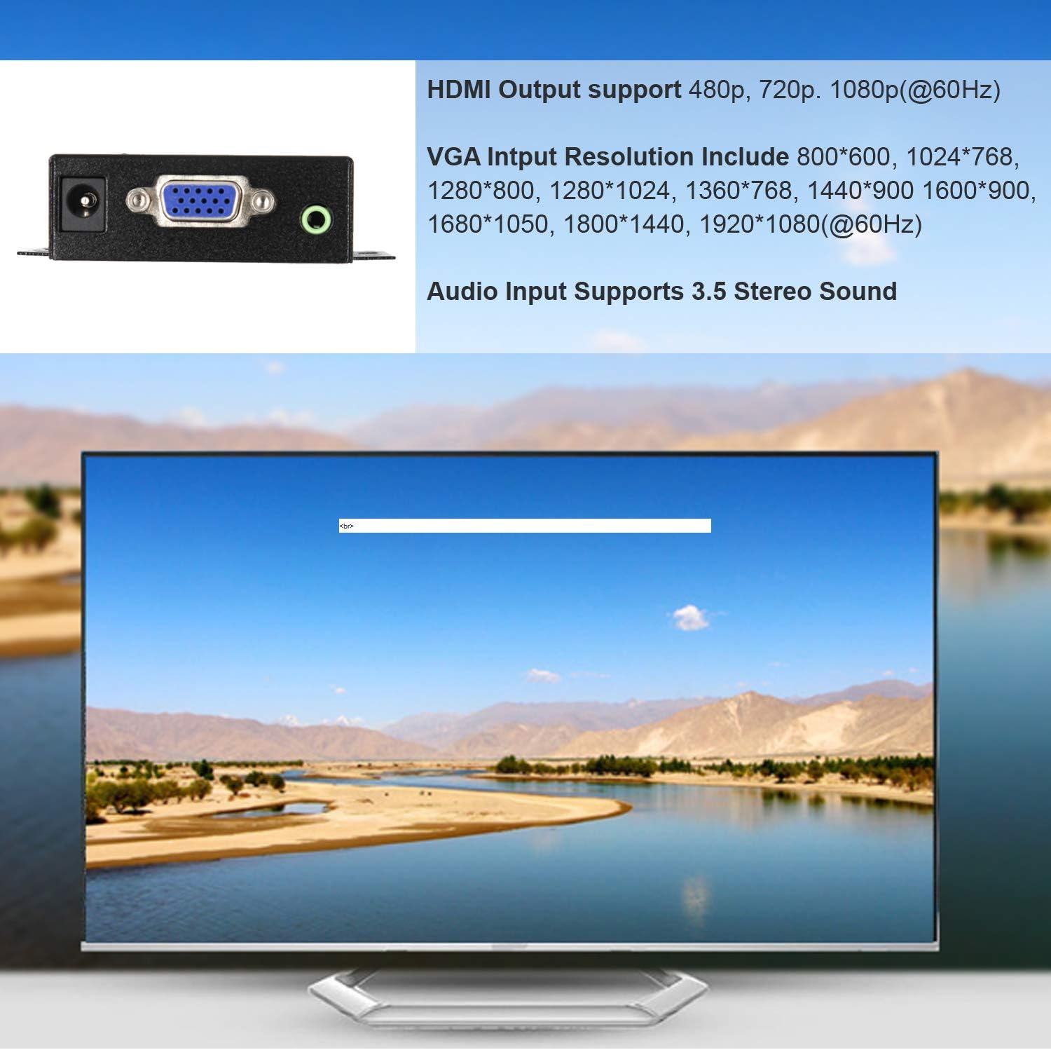 CKL VGA to HDMI Adapter Converter 1080P with 3.5mm Audio Sound and DC 5V Power Supply for PC Laptop Display Computer Mac Projector HDTV CKL KVM Switches