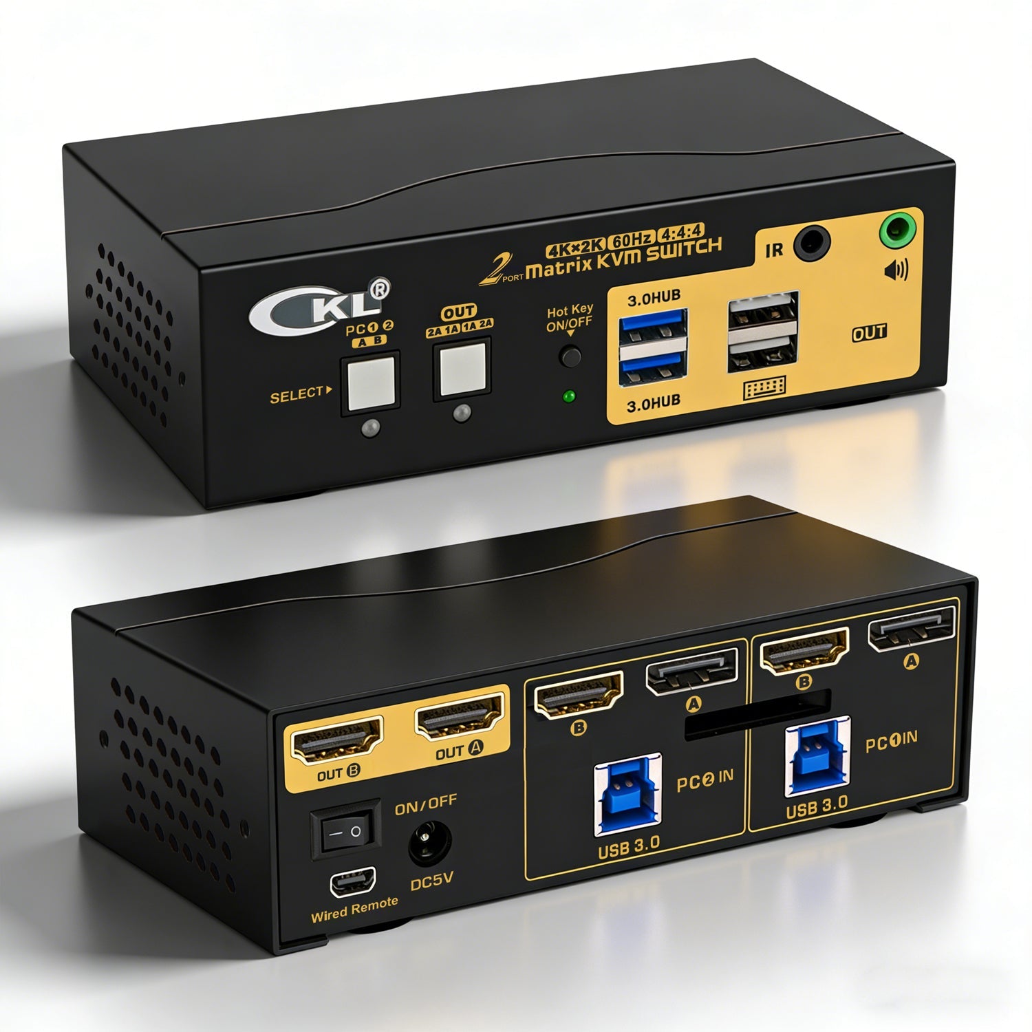 CKL 2x2 Matrix DisplayPort +HDMI KVM Switch Dual Monitor USB 3.0 4K 60Hz, PC Monitor Keyboard Mouse Peripherals Sharing Box with Cables for 2 Computers or Laptops CKL-622DH-M CKL