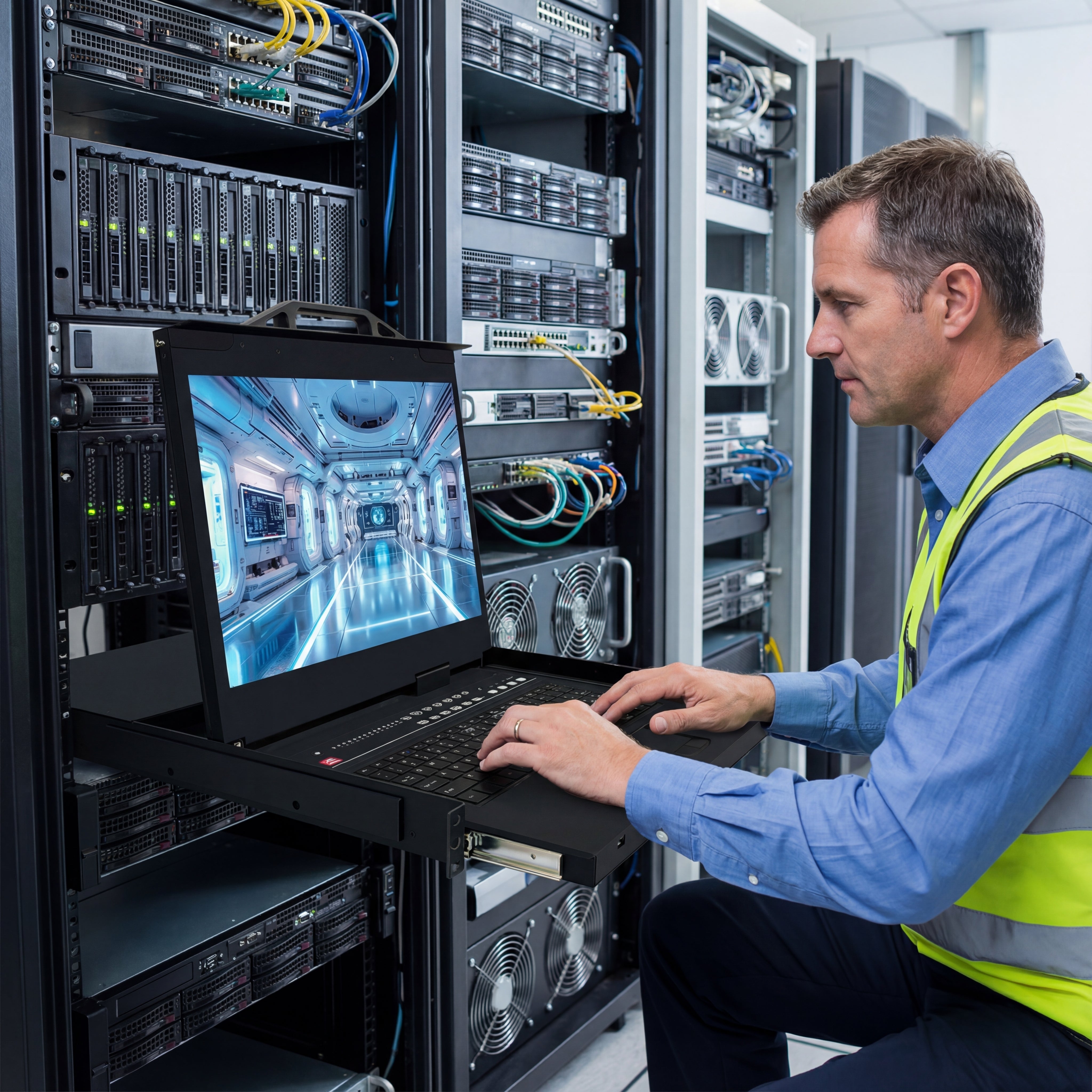 16 Ports 18.5” LED VGA RackMount IP KVM Switch, Support Up to 1920*1080 @60Hz (TX-8816I) CKL KVM Switches