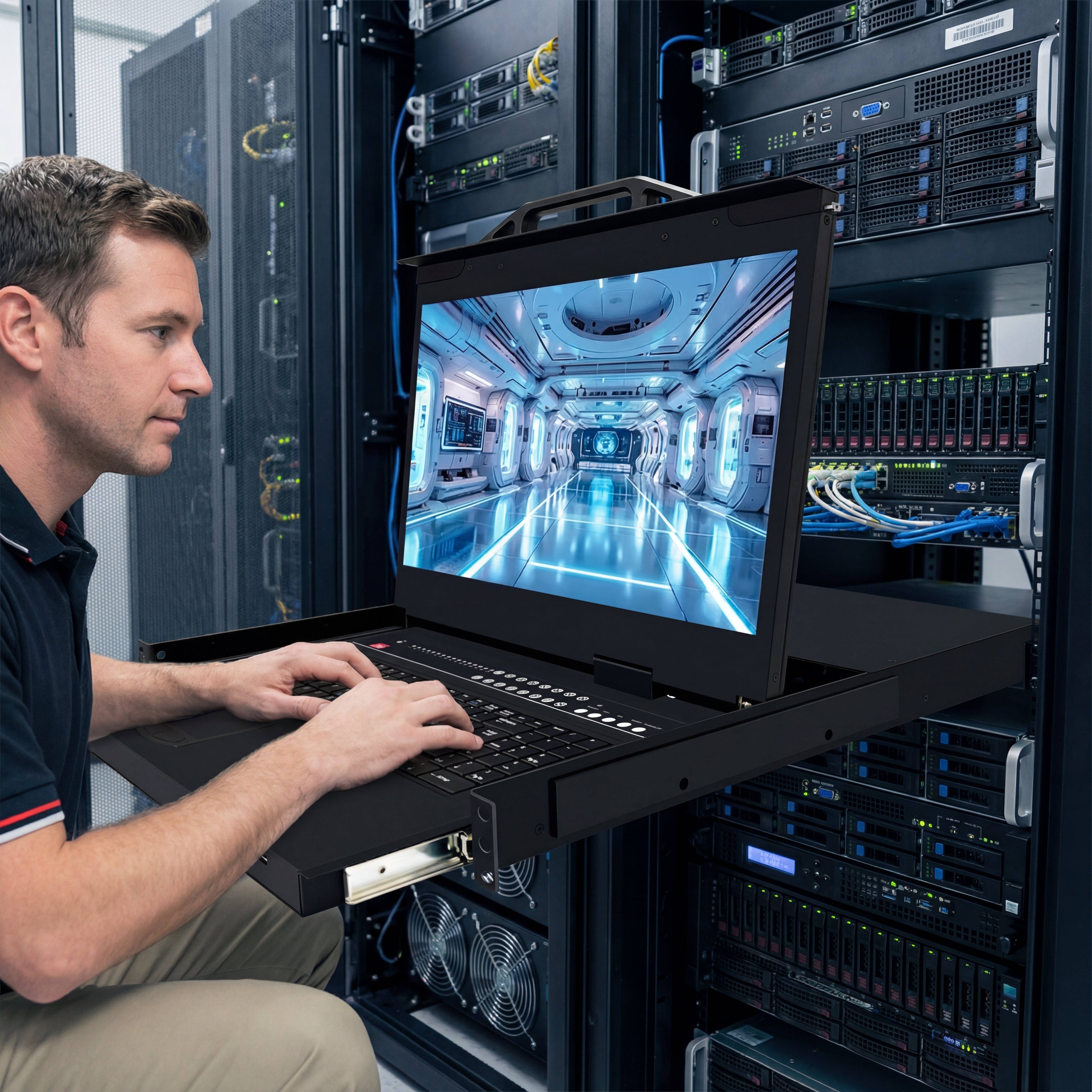 16 ports 18.5” LED VGA RackMount KVM Switch, Support Up to 1920*1080 @60Hz (TX-8816U)