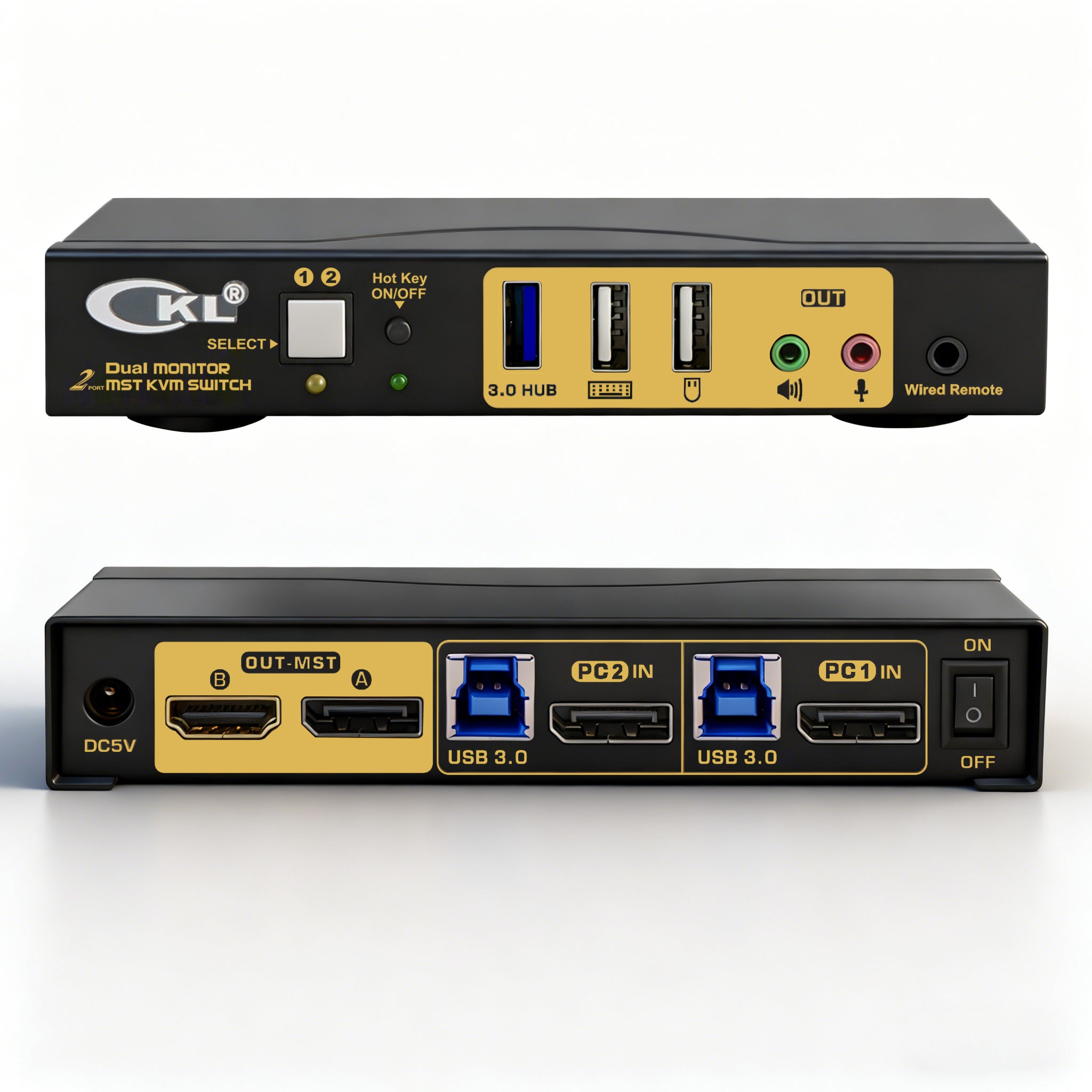 CKL 2 Port KVM Switch Dual Monitor DisplayPort 4K 60Hz for 2 Computers 2 Monitors, 1 DP Input to DP + HDMI Outputs for Each PC via DP 1.4 MST (622DH-MST)