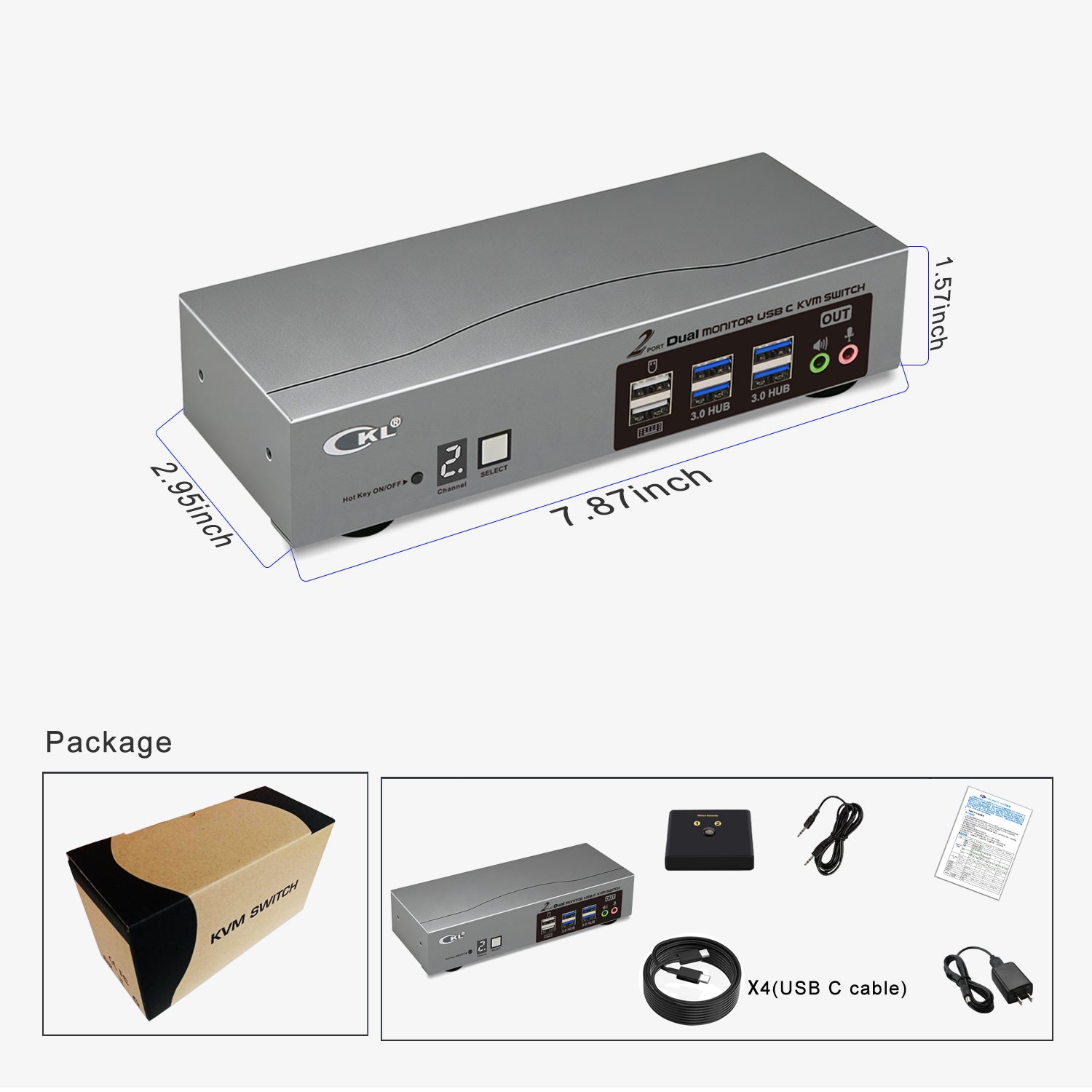 CKL 8K USB C KVM Switch Dual Monitor, Full USB-C In/Out KVM Switch, 2 USB-C Laptops Sharing Keyboard Mouse and 2 Monitors, USB 3.0 Hub & Audio, Plug Play for Mac Windows CKL KVM Switches