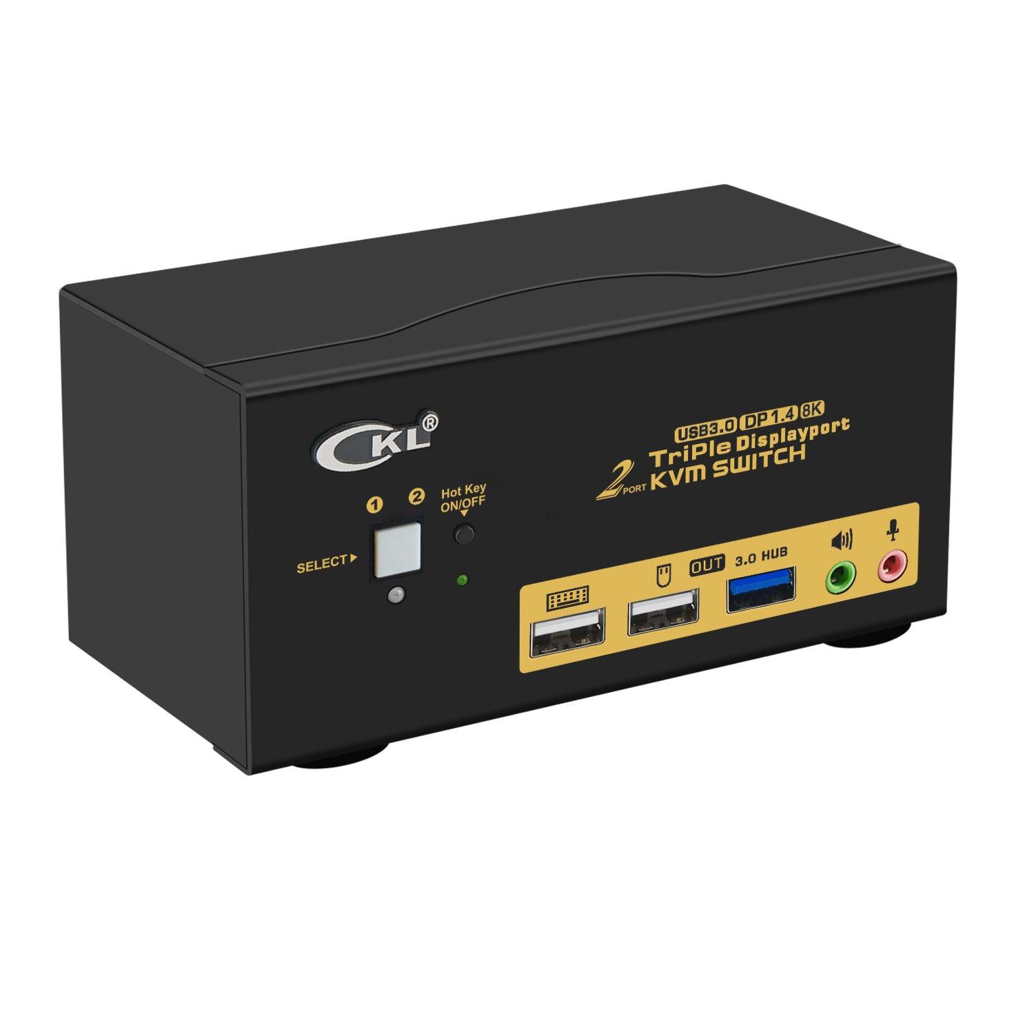 2 Port USB 3.0 KVM Switch Triple Monitor DisplayPort 1.4 8K@30Hz 4K@144Hz  for 2 Computers 3 Monitors CKL-623DP-4