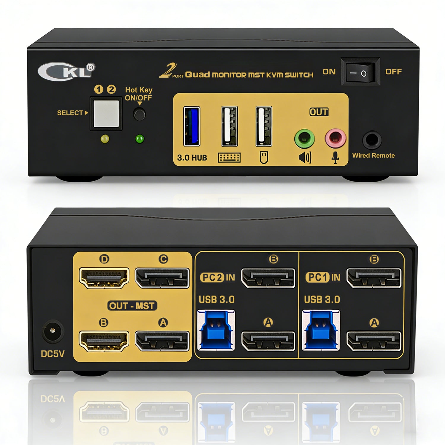 CKL 2 Port KVM Switch Quad Monitor DisplayPort 4K 60Hz for 2 Computers 4 Monitors, 2 DP Input to 2 DP + 2 HDMI Outputs for Each PC via DP 1.4 MST (624DH-MST)