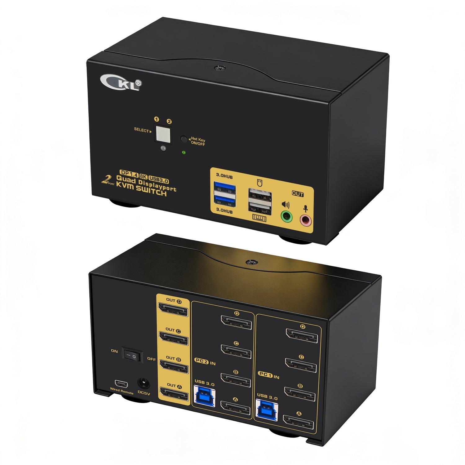 2 Port USB 3.0 KVM Switch Quad Monitor DisplayPort 1.4 8K@30Hz 4K@144Hz for 2 Computers 4 Monitors CKL-624DP-4 CKL