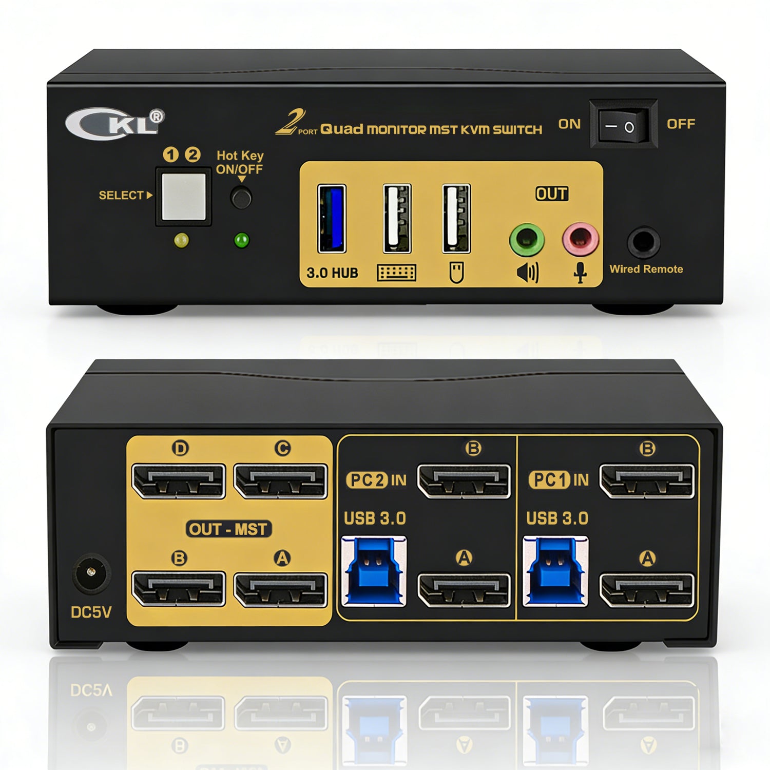 CKL 2 Port KVM Switch Quad Monitor DisplayPort 4K 60Hz for 2 Computers 4 Monitors, 2 DP Inputs to 4 DP Outputs for Each PC via DP 1.4 MST (624DP-MST)