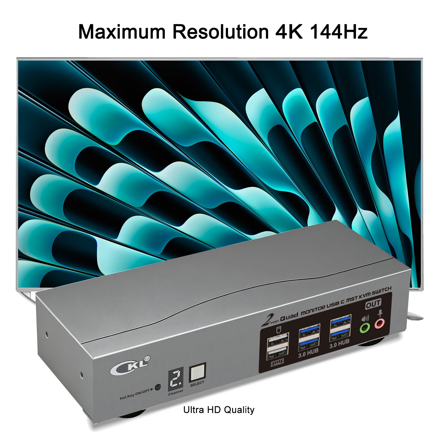 CKL USB C KVM Switch Quad Monitors 4K@60Hz, For 2 USB-C Laptops to Share Keyboard Mouse and 4 Monitors, USB 3.0 Hub & Audio, Compatible Thunderbolt 3/4 USB 4 MST CKL KVM Switches