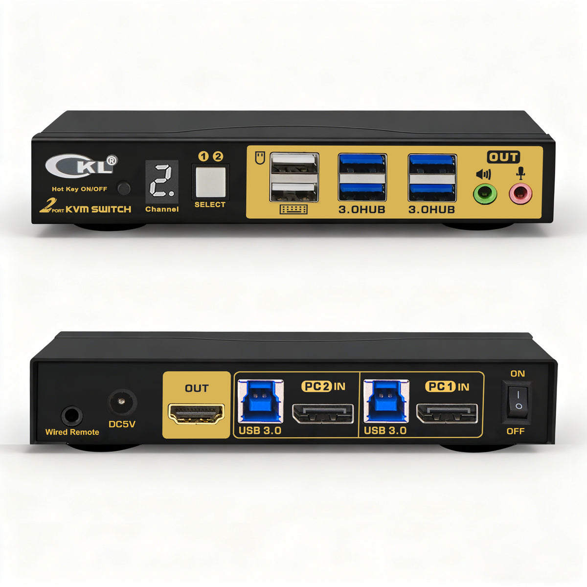 CKL 2 Port DisplayPort 1.4 KVM Switch 8K@60Hz 4K@144Hz with HDMI Output, Emulated EDID, USB3.0 Hub, 3.5mm Audio Mic, Hotkey for 2 PCs Share Keyboard Mouse Monitor(62DP-5)