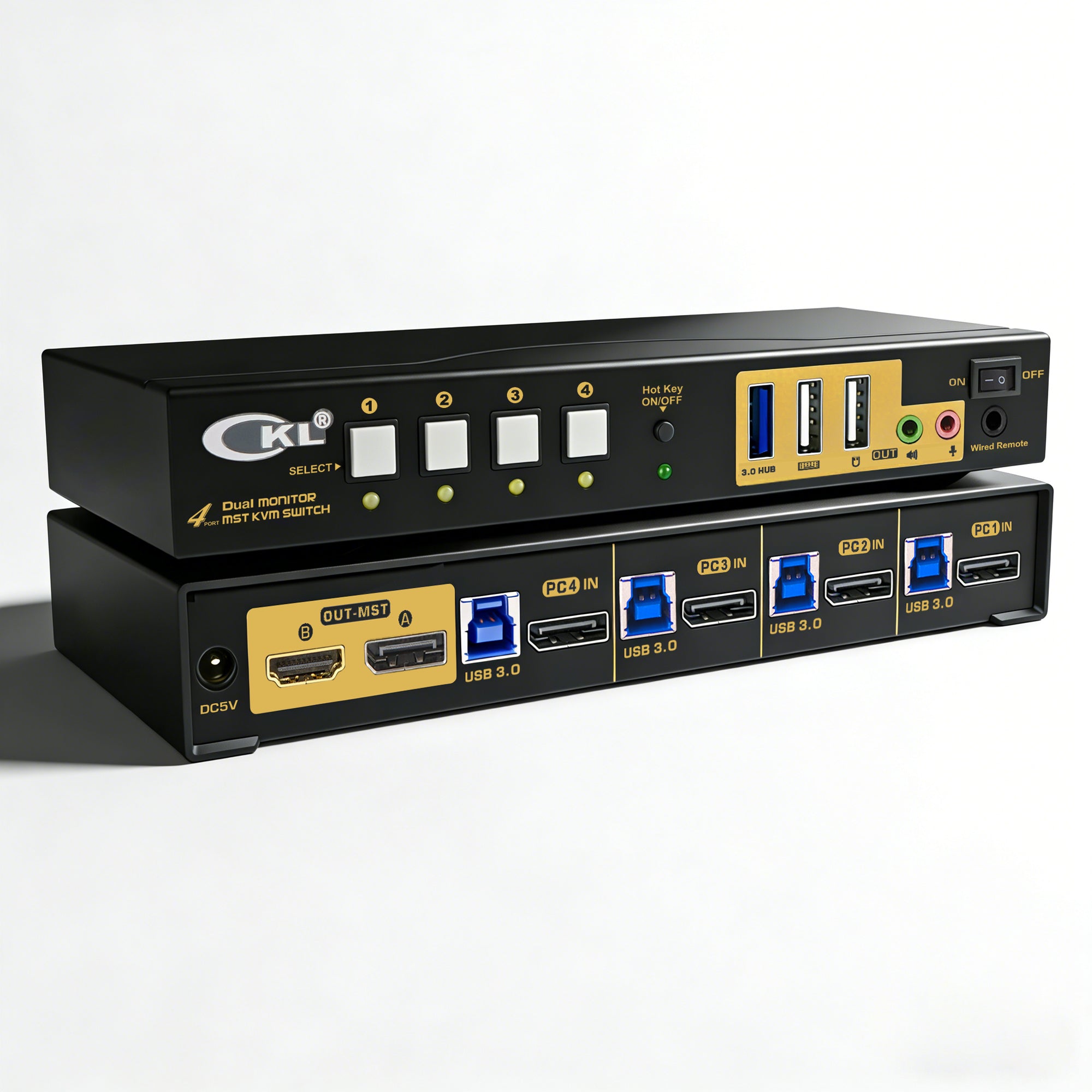 CKL 4 Port KVM Switch Dual Monitor DisplayPort 4K 60Hz for 4 Computers 2 Monitors, 4 DP Input to DP +HDMI Outputs for Each PC via DP 1.4 MST (642DH-MST)