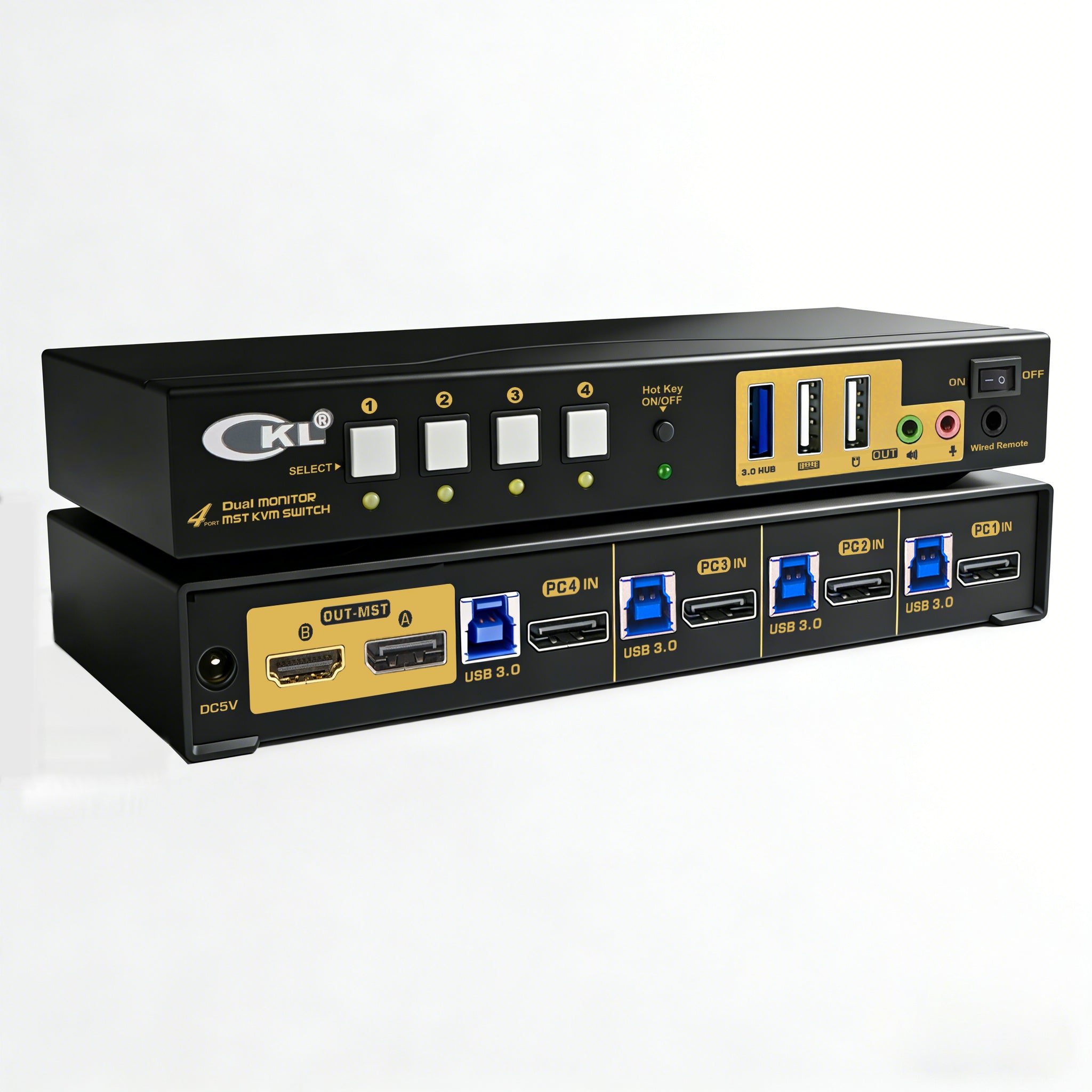 CKL 4 Port KVM Switch Dual Monitor DisplayPort 4K 60Hz for 4 Computers 2 Monitors, 4 DP Input to DP +HDMI Outputs for Each PC via DP 1.4 MST (642DH-MST) CKL