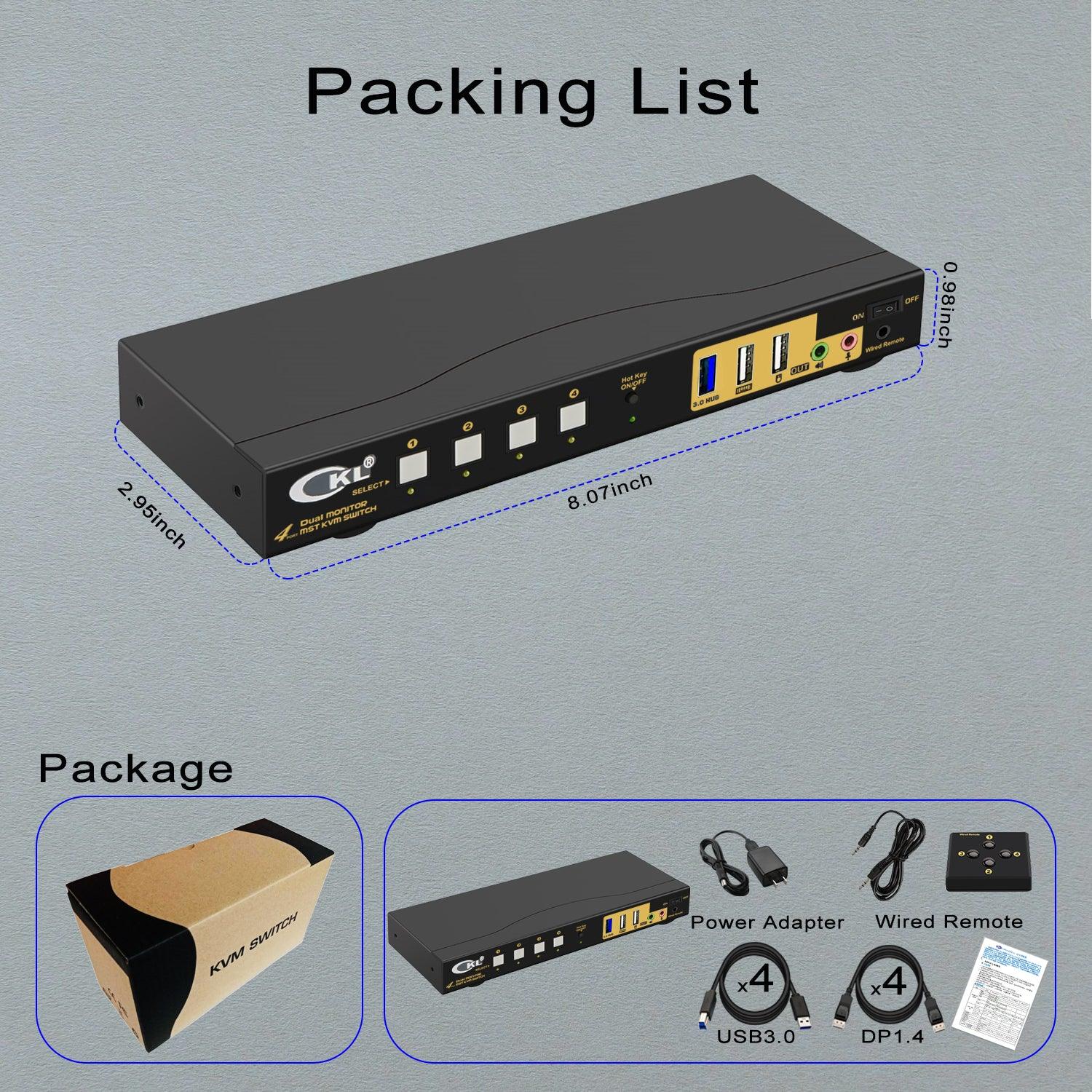 CKL DisplayPort 1.4 MST KVM Switch Dual Monitor 4 Port 4K 60Hz | DisplayPort + HDMI Output | 4 Computers 2 Monitors | Support USB 3.0, Audio, Mic (642DH-MST) - CKL KVM Switches