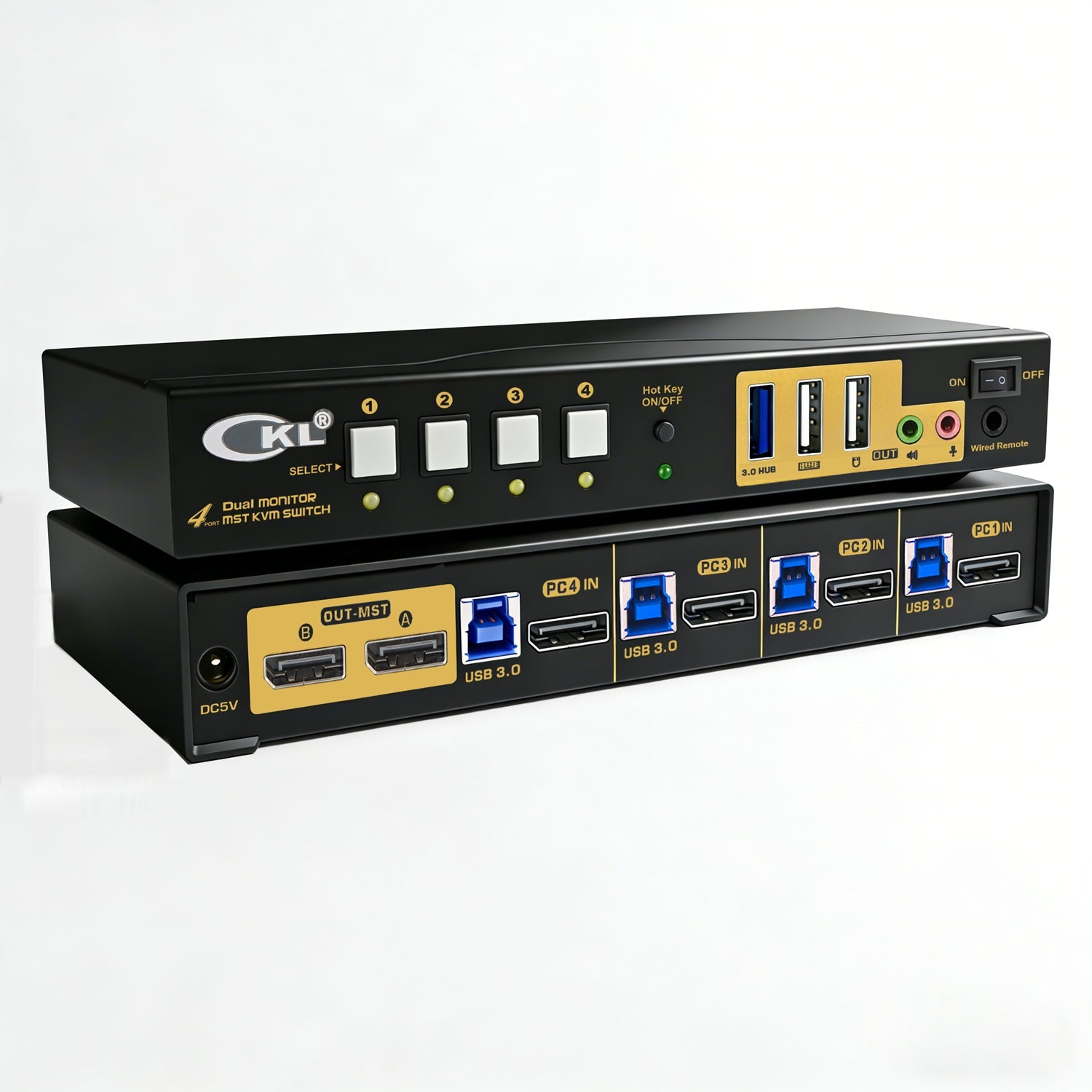 CKL 4 Port KVM Switch Dual Monitor DisplayPort 4K 60Hz for 4 Computers 2 Monitors, 4 DP Input to 2 DP Outputs for Each PC via DP 1.4 MST (642DP-MST) CKL