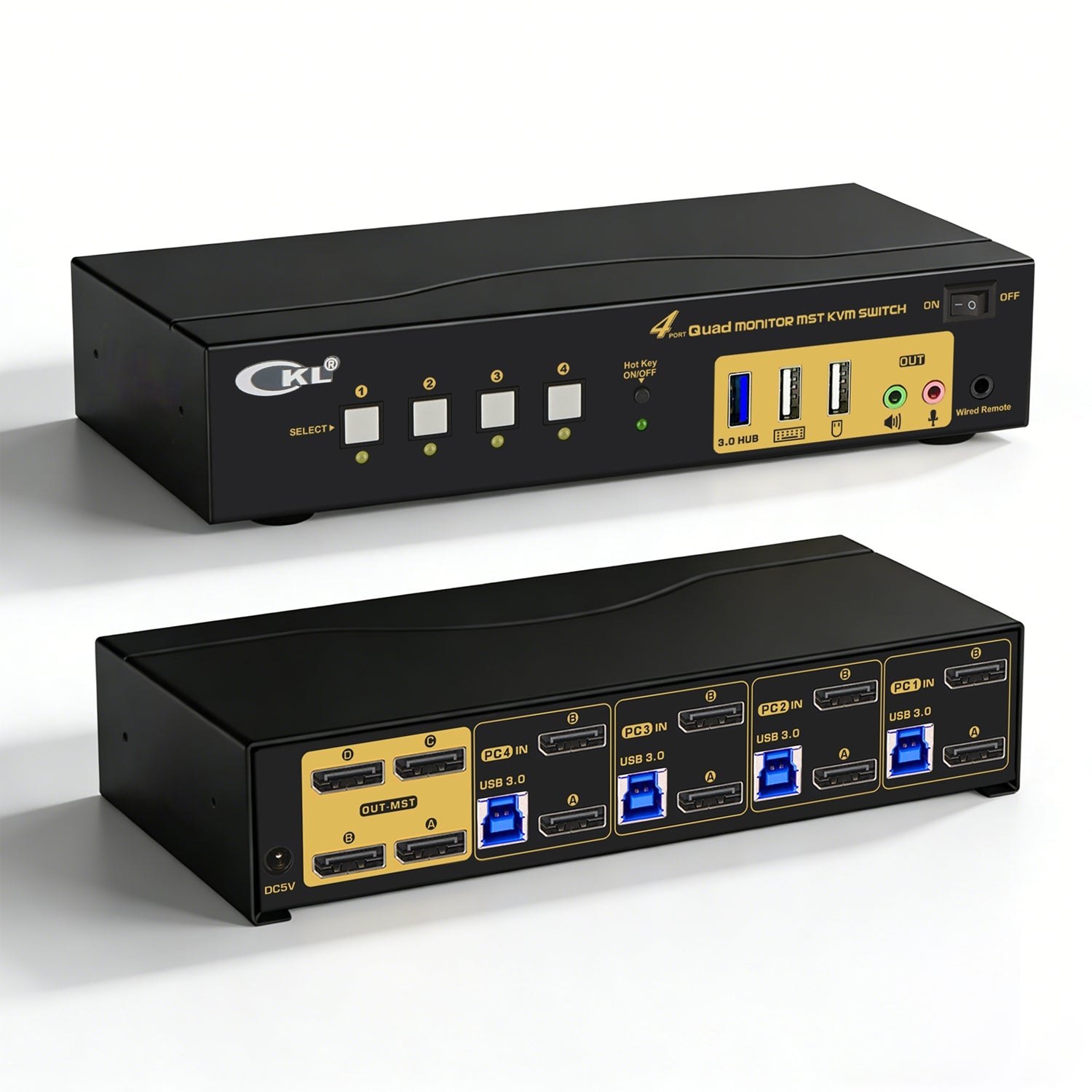 CKL 4 Port KVM Switch Quad Monitor DisplayPort 4K 60Hz for 4 Computers 4 Monitors, 2 DP Input to 4 DP Outputs for Each PC via DP 1.4 MST (644DP-MST) CKL