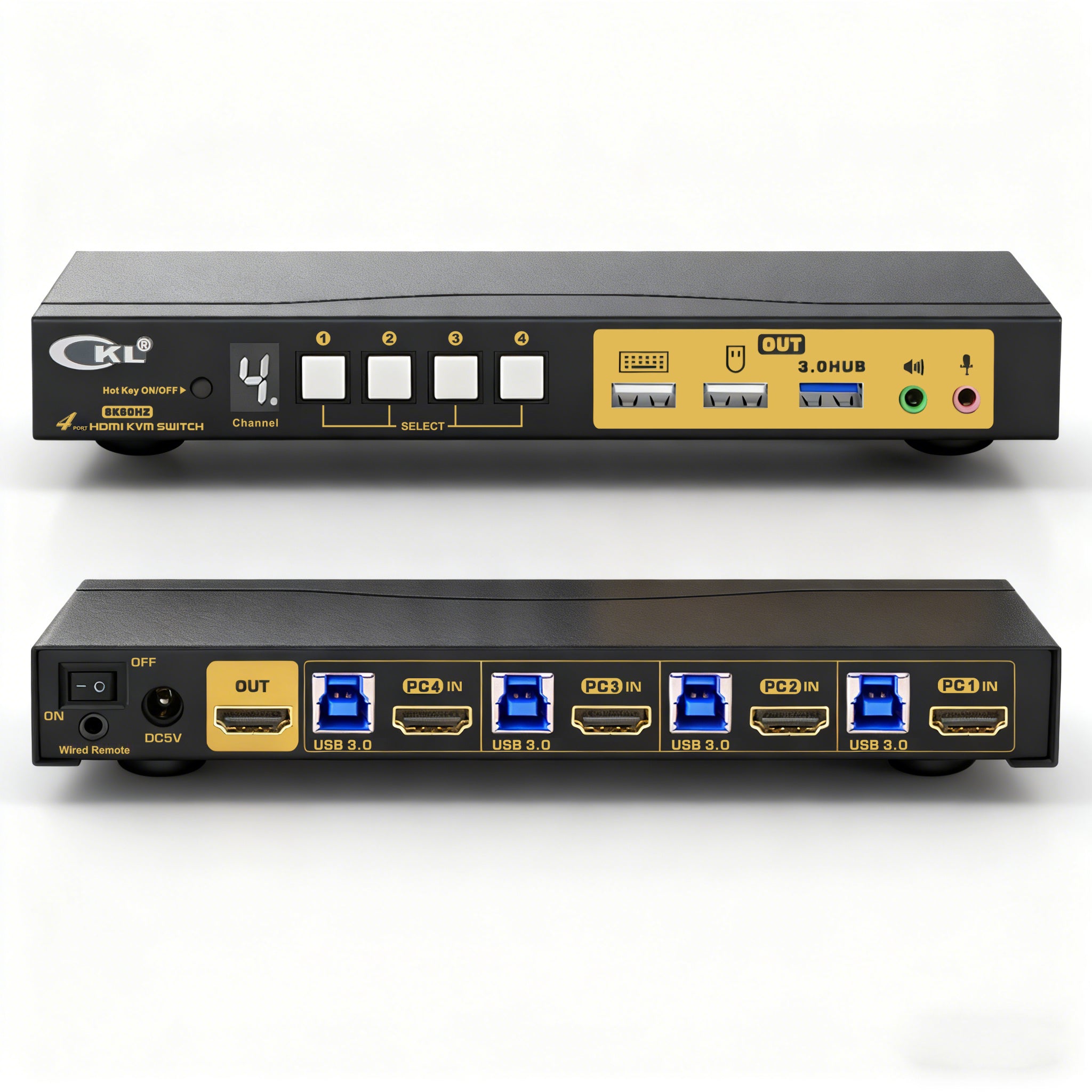 CKL 4 Port USB 3.0 KVM Switch HDMI 2.1 8K 60Hz 4K 120Hz 144Hz with EDID, PC Screen Keyboard Mouse Peripheral Audio Sharing Selector Box for 4 Computers 1 Monitor (64HUA-5) CKL KVM Switches