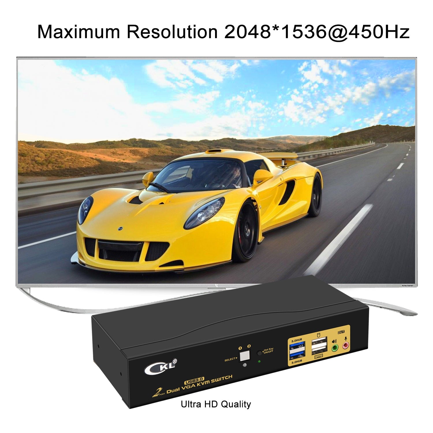 CKL 2 Port USB 3.0 VGA KVM Switch Dual Monitor Extended Display Supports 2048 * 1536@450MHz CKL-822UA-3 CKL KVM Switches