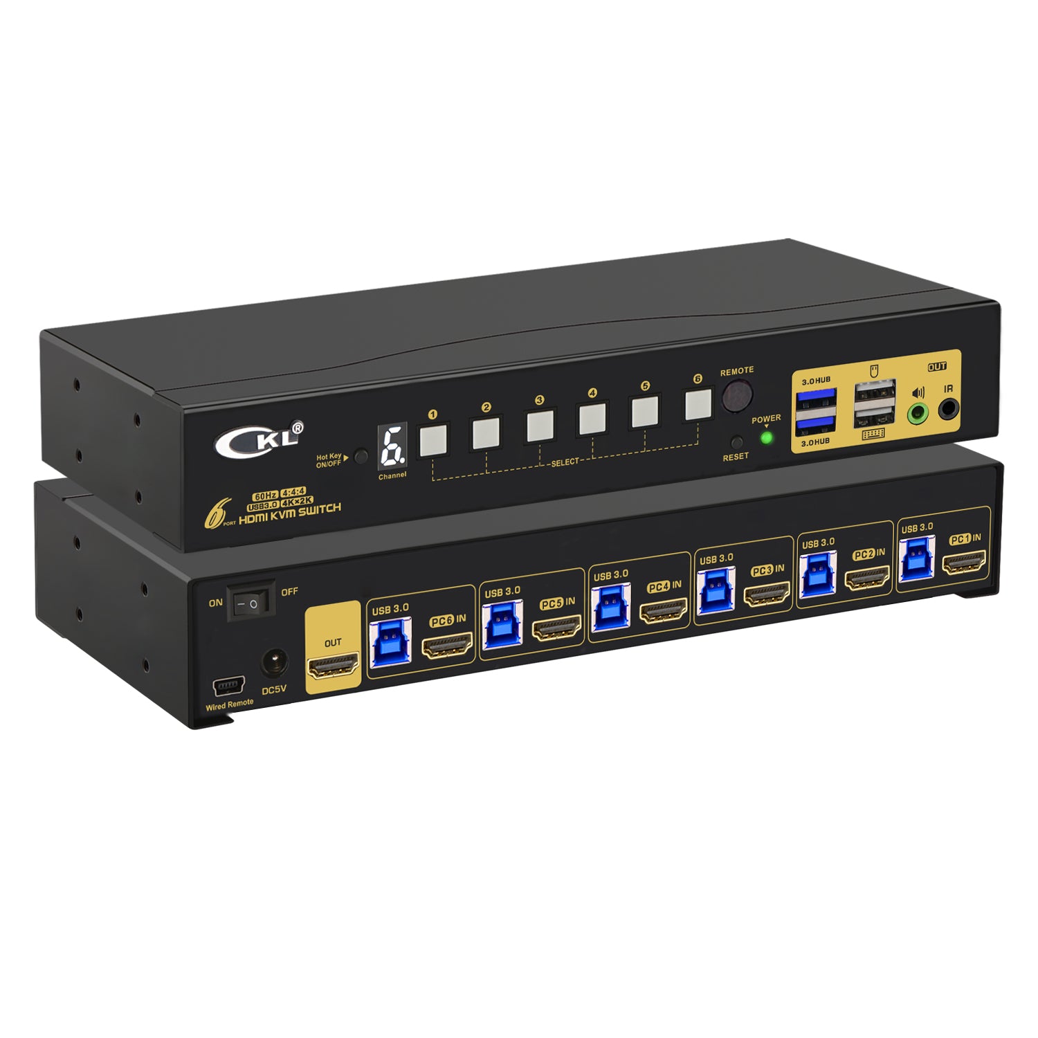 CKL 6 Port Rack Mount USB 3.0 KVM Switch HDMI 2.0 4K@60Hz with Audio a