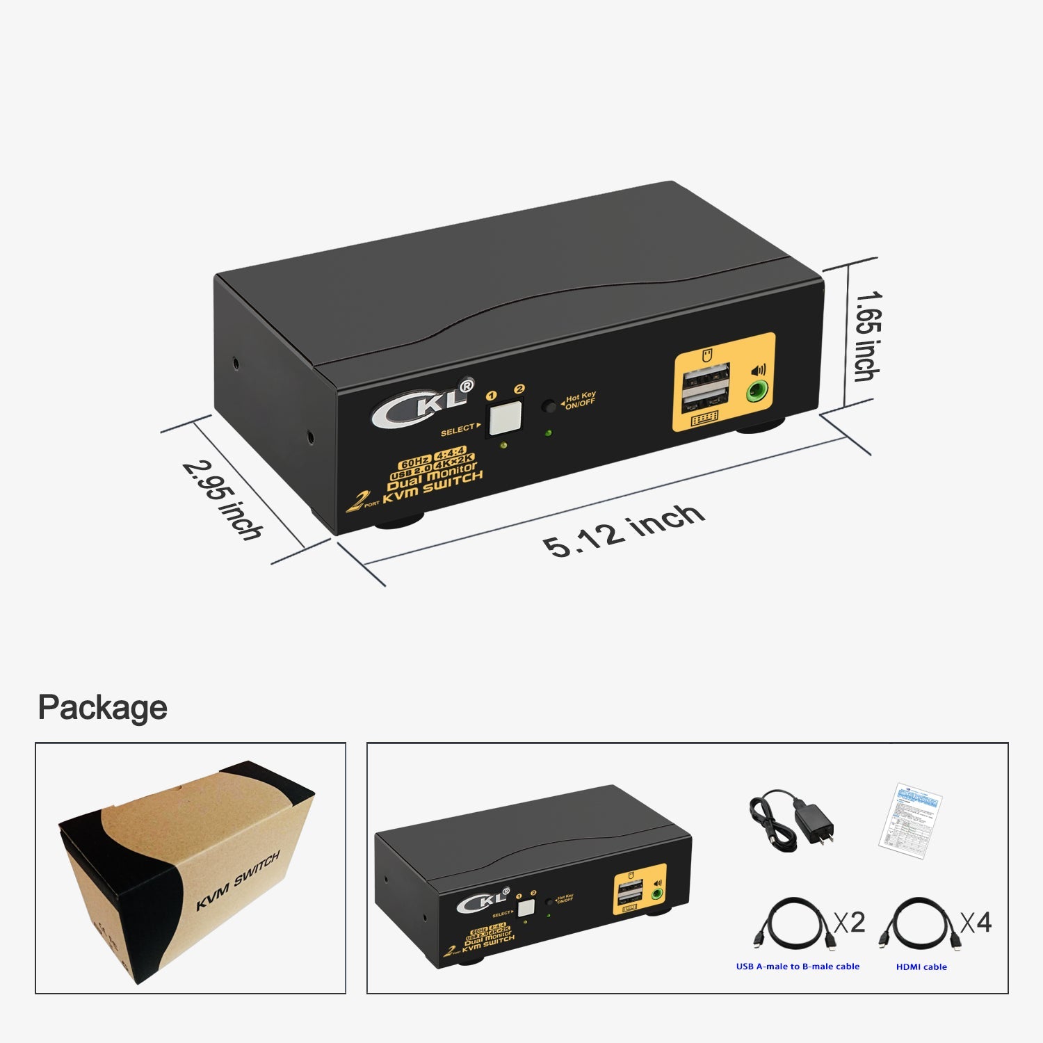 2x2 KVM Switch Dual Monitor HDMI 2.0 4K 60Hz (Cost Saving Option) CKL-922HUA-1A USED(FOR USA only) CKL