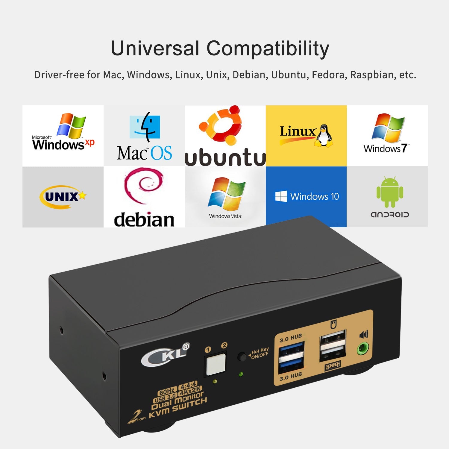 2 Port USB 3.0 HDMI KVM Switch Dual Monitor 4K 60Hz CKL-922HUA-3 CKL