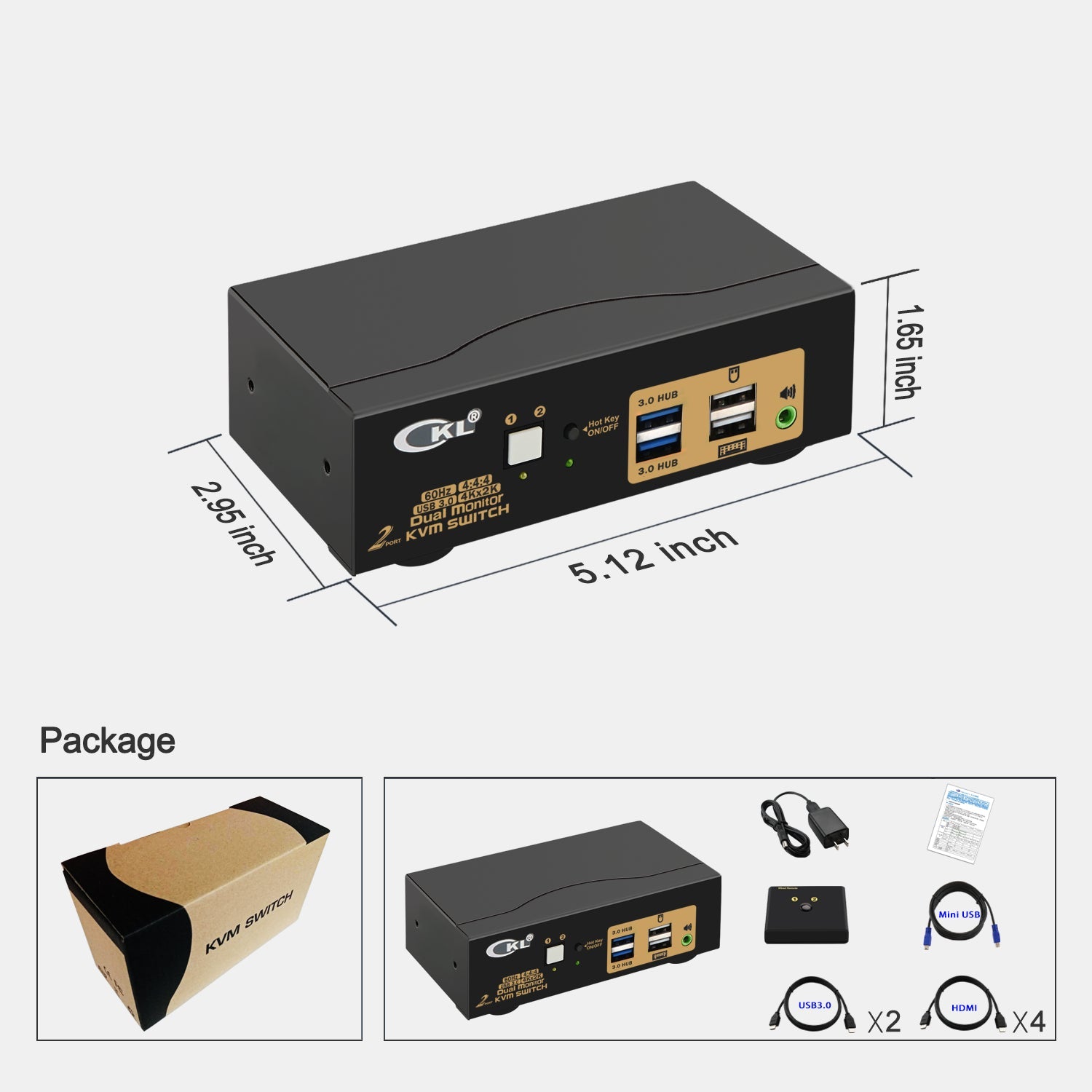 2 Port USB 3.0 HDMI KVM Switch Dual Monitor 4K 60Hz CKL-922HUA-3 CKL