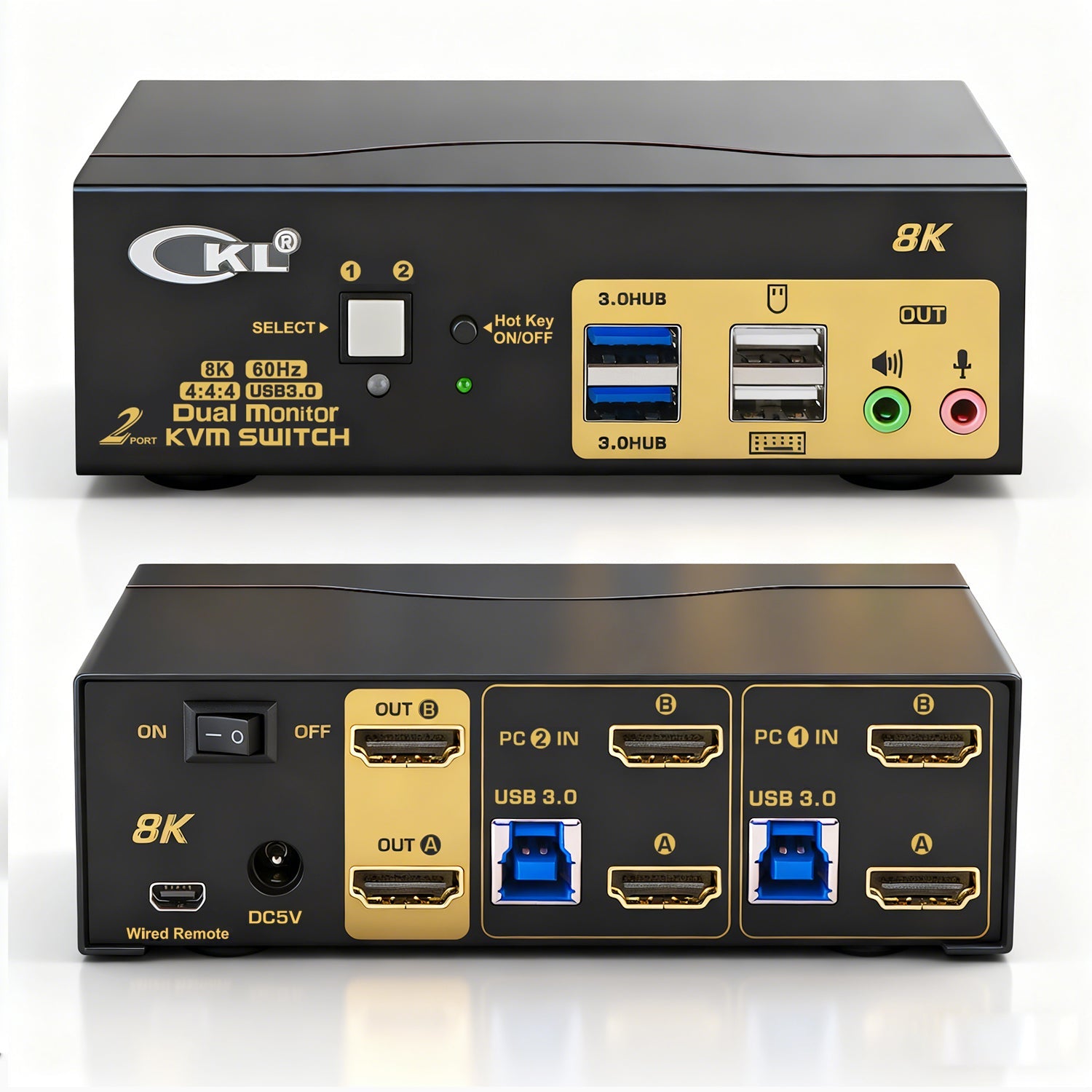 2 Port USB 3.0 KVM Switch Dual Monitor HDMI 2.1 8K@60Hz 4K@144Hz for 2 Computers 2 Monitors CKL-922HUA-4 CKL