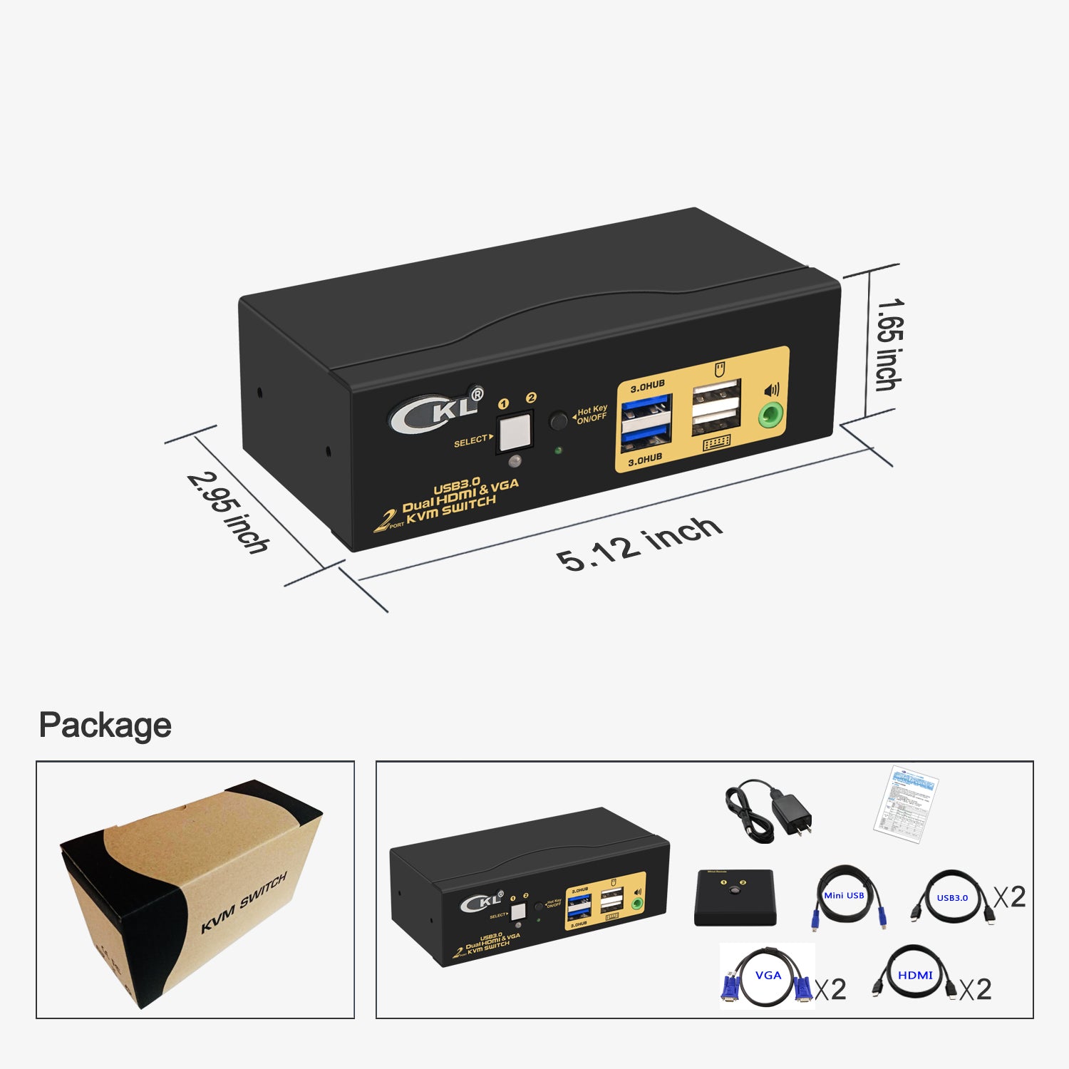 2 Port USB 3.0 HDMI+VGA KVM Switch Dual Monitor 4K@60Hz CKL-922HV-3 (For USA only)