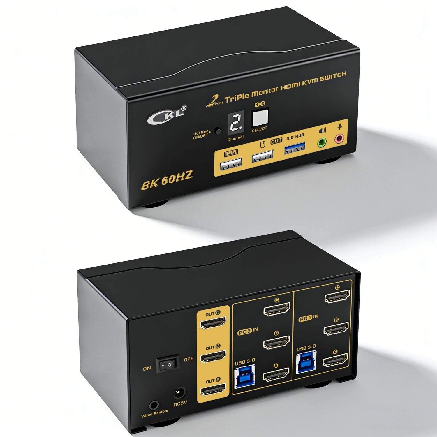 CKL 2 Port USB 3.0 KVM Switch Triple Monitor HDMI 2.1 8K 60Hz 4K 120Hz 144Hz with EDID for 2 Computers 3 Monitors CKL-923HUA-5 CKL KVM Switches