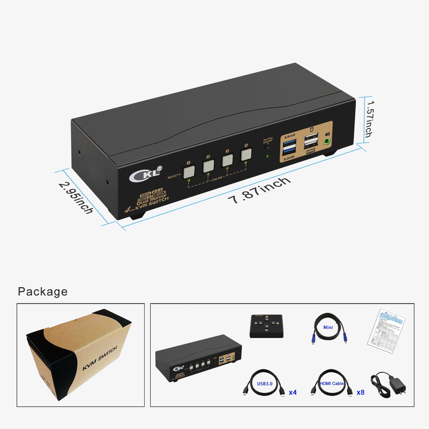 4 Port USB 3.0 HDMI KVM Switch Dual Monitor 4K 60Hz CKL-942HUA-3 CKL