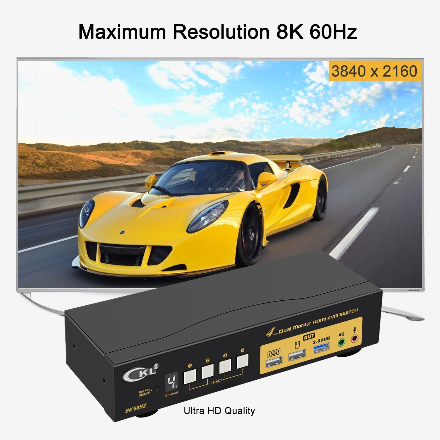 CKL 4 Port USB 3.0 KVM Switch Dual Monitor HDMI 2.1 8K 60Hz 4K 120Hz 144Hz with EDID for 4 Computers 2 Monitor (942HUA-5) CKL KVM Switches