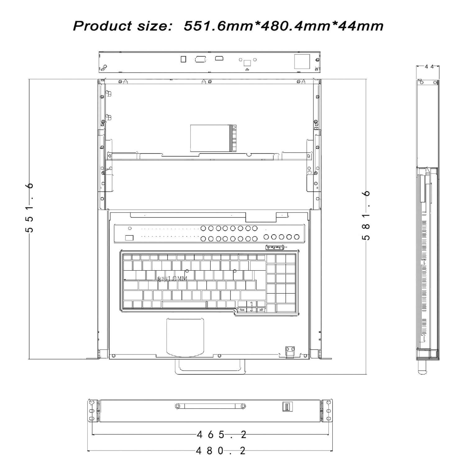 1 Port 17.3inch VGA LED RackMount KVM Switch, Support up to 1920*1080 @60Hz (HL-1701B) CKL KVM Switches