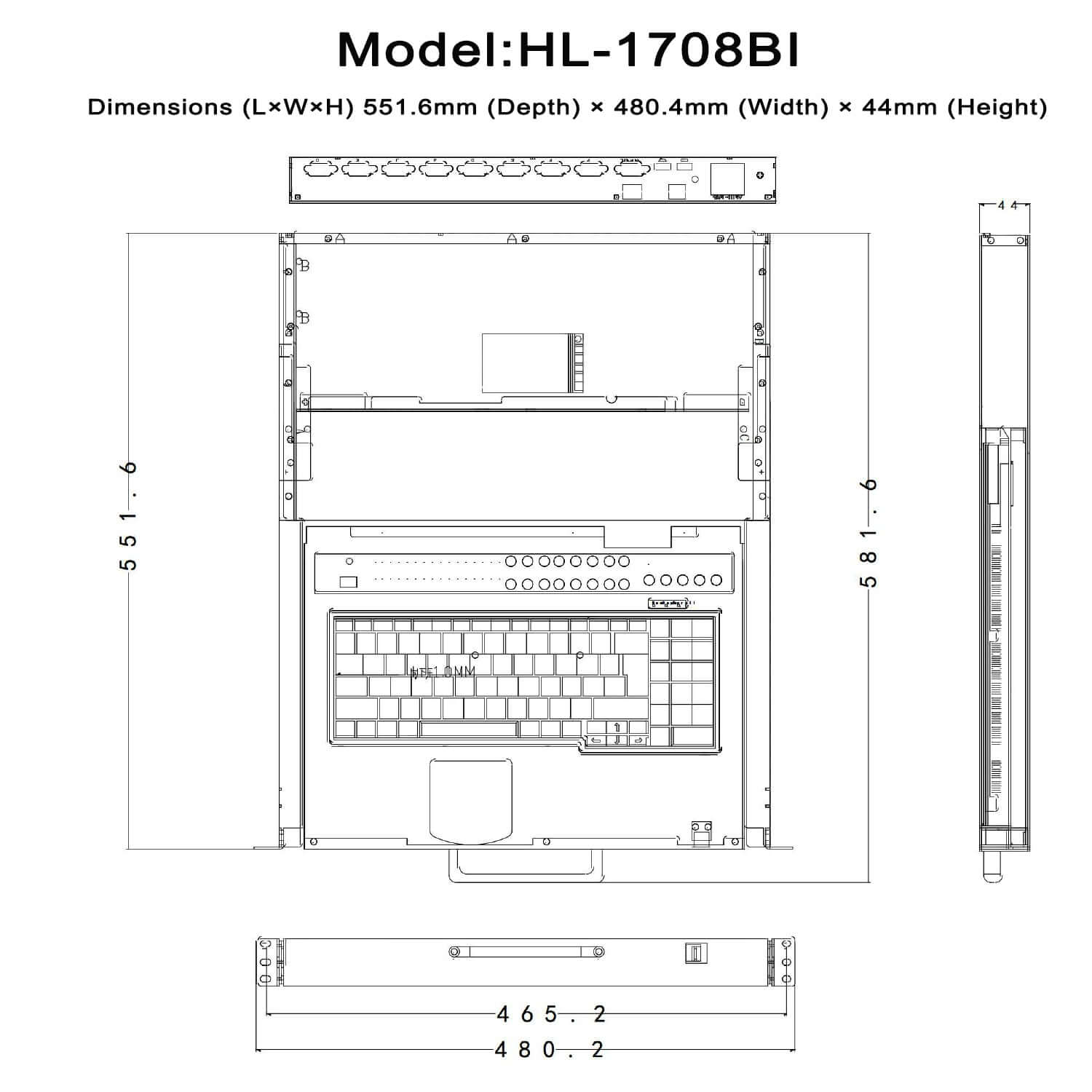8 Port 17.3” LED VGA RackMount IP KVM, Support Up to 1920*1080 @60Hz (HL-1708BI)