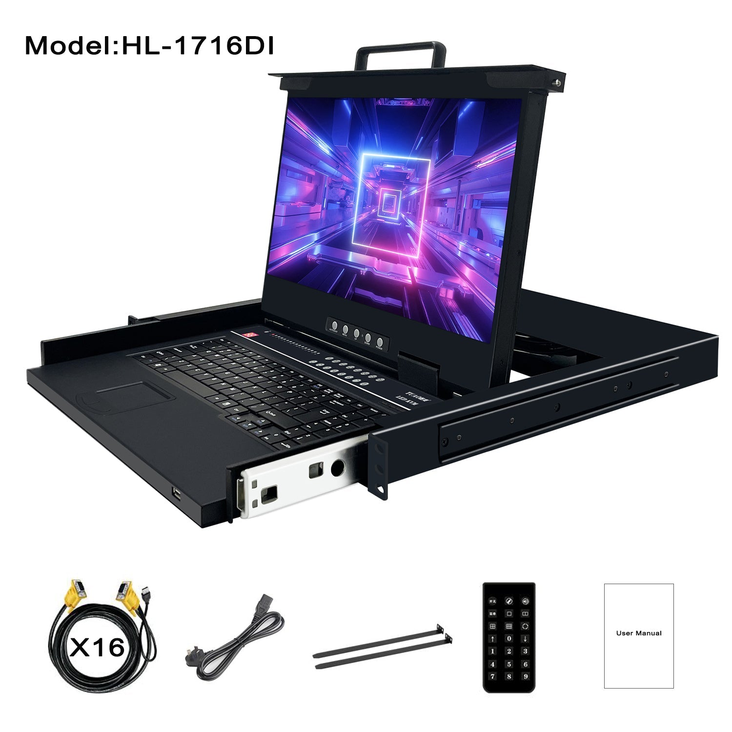 16 Ports 18.5” LED VGA RackMount IP KVM Switch, Support Up to 1920*1080 @60Hz ( HL-1716DI) CKL KVM Switches