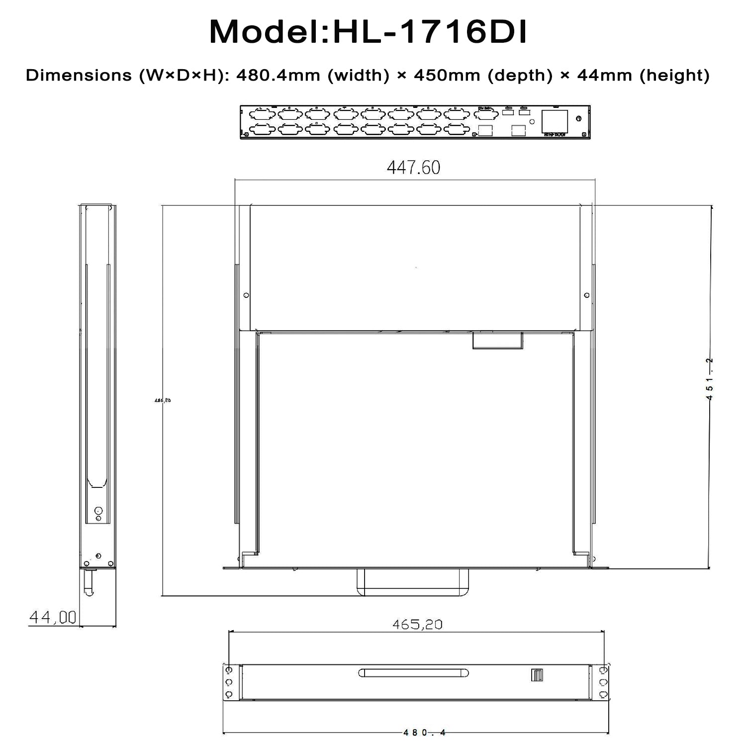 16 Ports 18.5” LED VGA RackMount IP KVM Switch, Support Up to 1920*1080 @60Hz ( HL-1716DI)