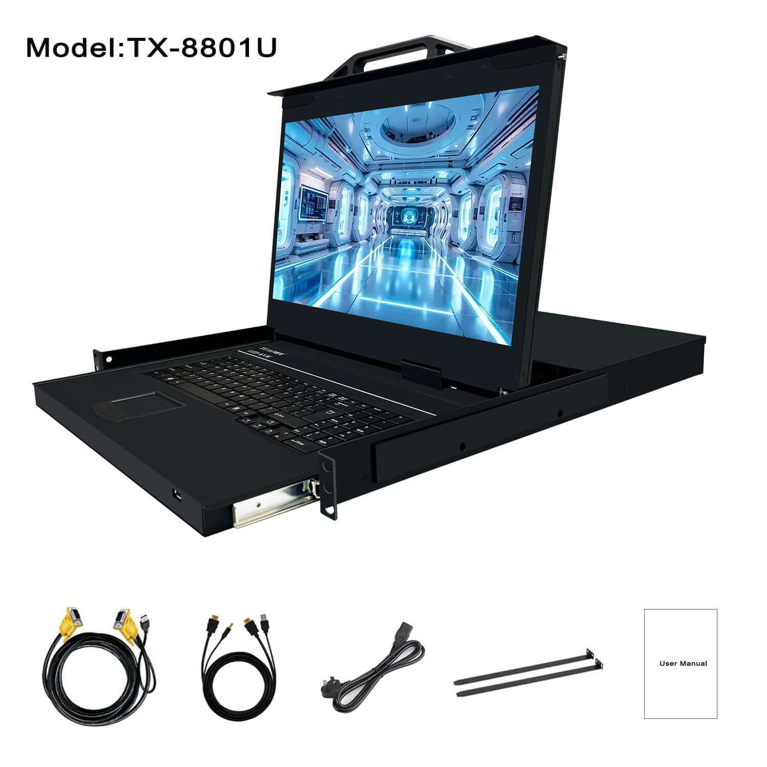 18.5” LED VGA RackMount KVM, Support Up to 1920*1080 @60Hz (TX-8801U)
