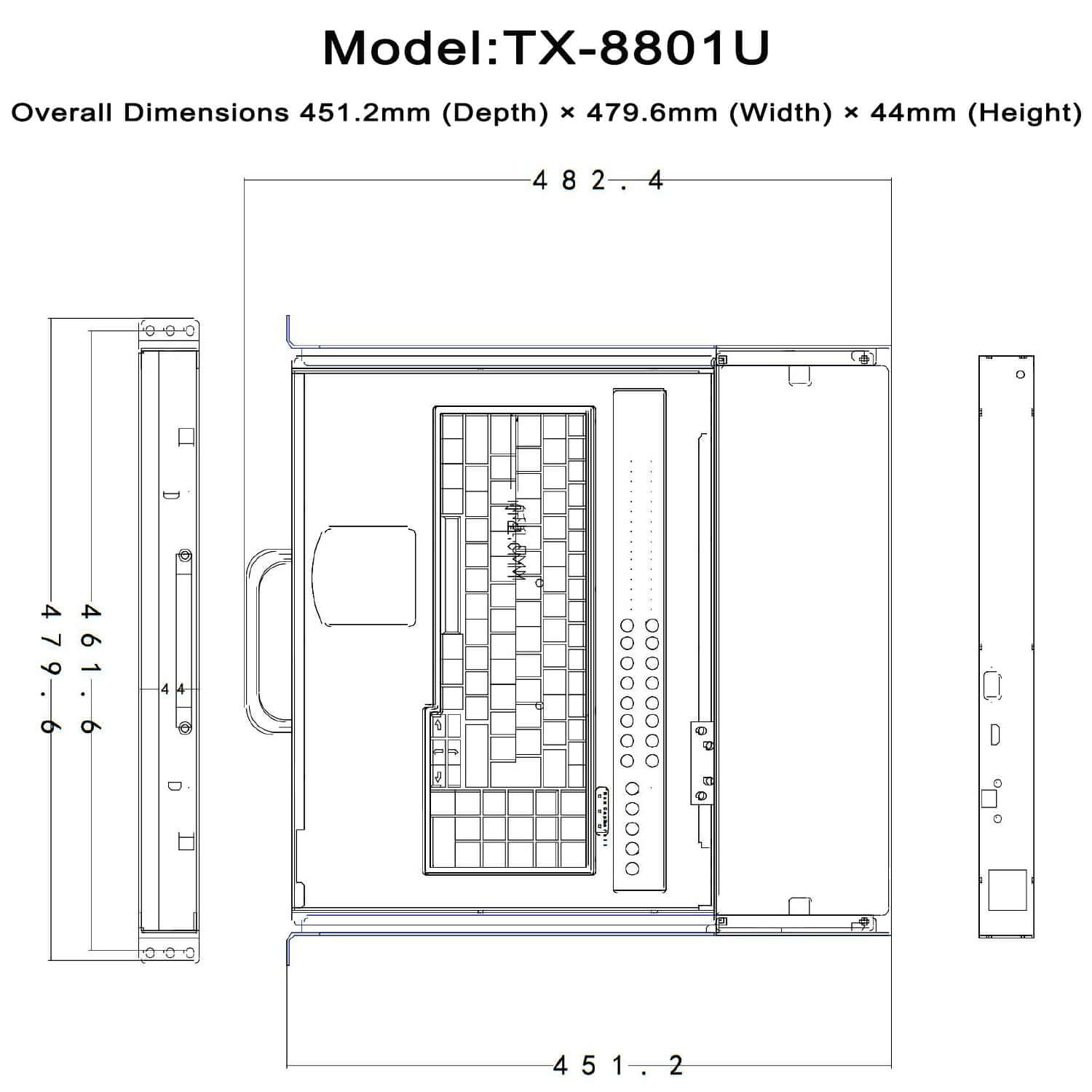 1 Port 18.5” LED VGA RackMount KVM Switch, Support Up to 1920*1080 @60Hz (TX-8801U)