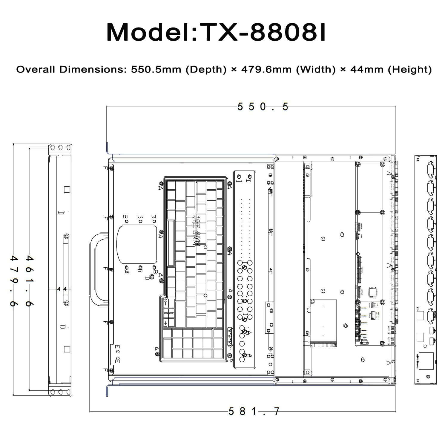 8 Port 18.5” LED VGA RackMount IP KVM Switch, Support Up to 1920*1080 @60Hz (TX-8808I)
