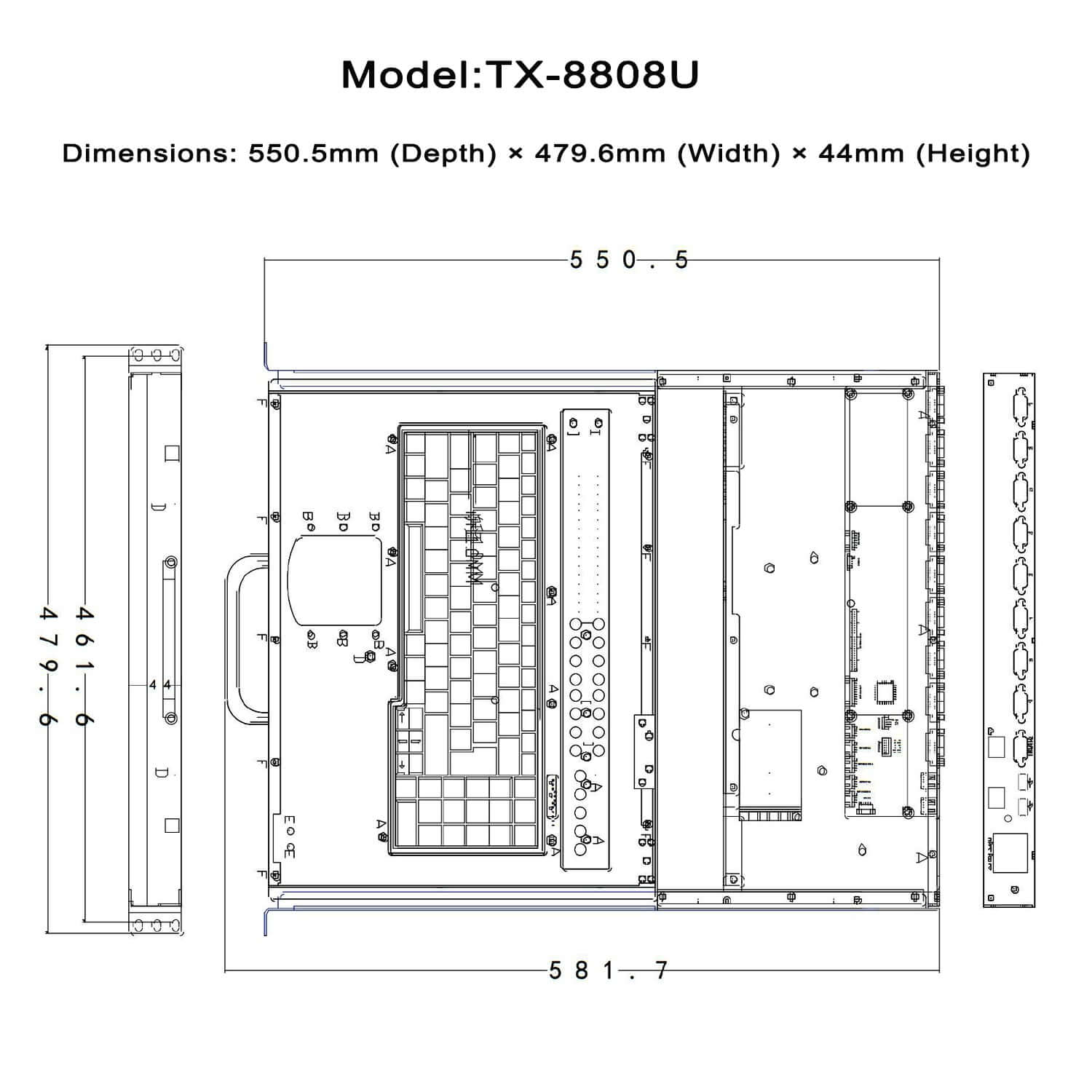 8 Port 18.5” LED VGA RackMount KVM, Support Up to 1920*1080 @60Hz (TX-8808U)