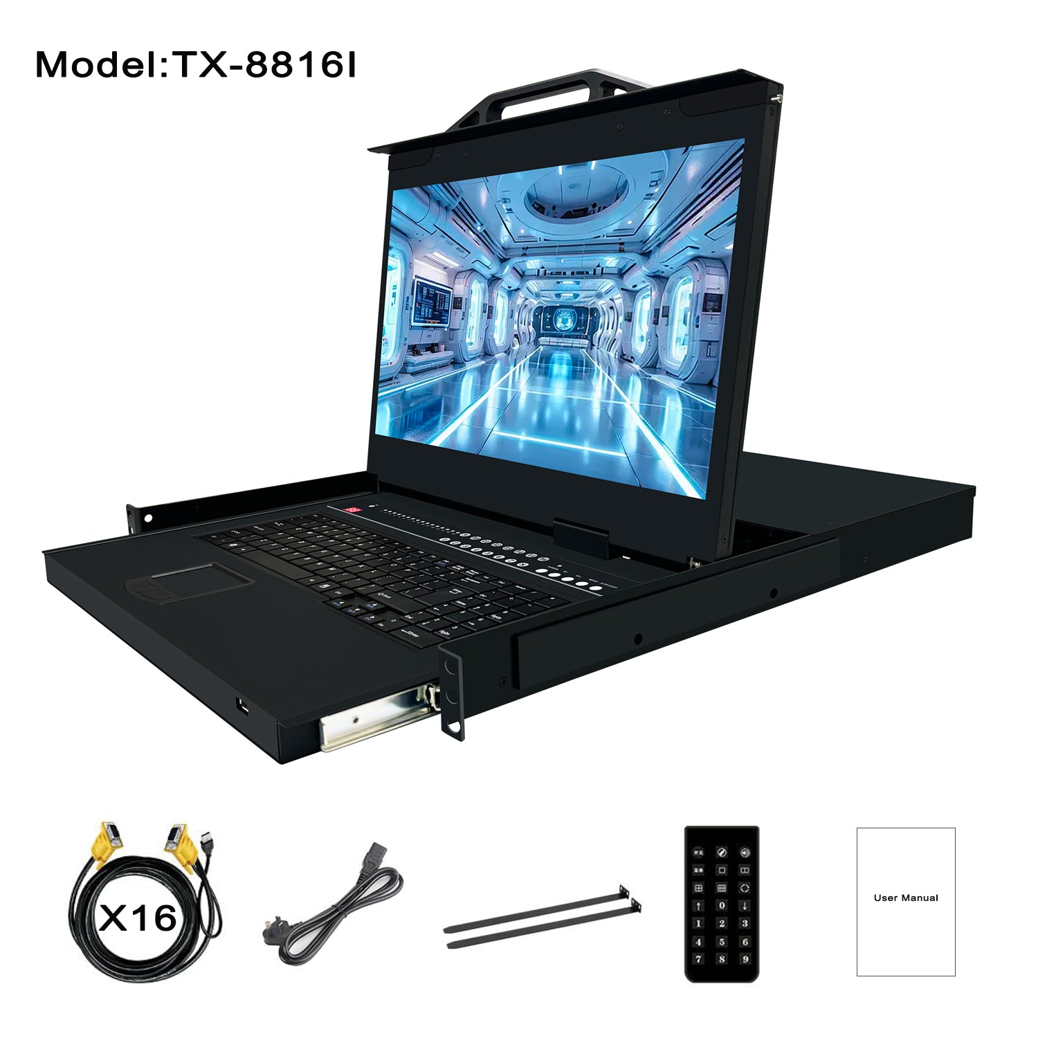 16 Ports 18.5” LED VGA RackMount IP KVM Switch, Support Up to 1920*1080 @60Hz (TX-8816I)