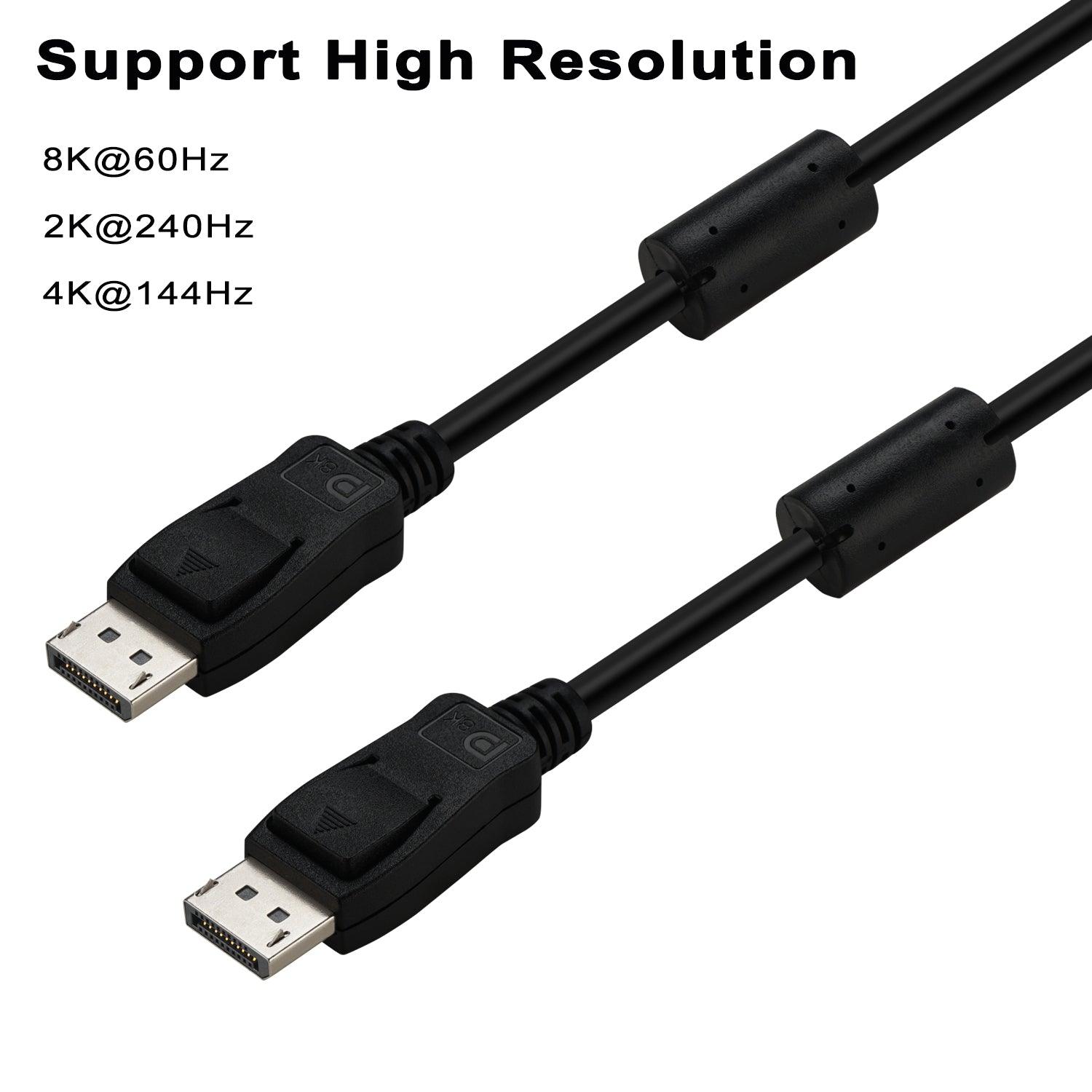 DisplayPort 1.4 Cable 3.9ft (1.2M) with Double Ferrit Core Clamps for Anti Electromagnetic Interferance, DP Male to DP Male Cable 8K@60Hz, 2K@240Hz, 4K@144Hz, 32.4Gbps - CKL KVM Switches