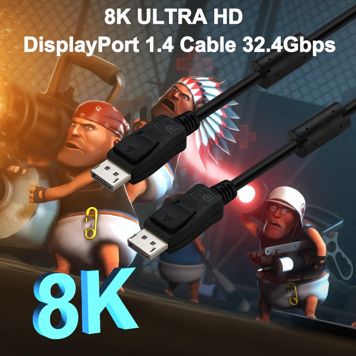 DisplayPort 1.4 Cable 3.9ft (1.2M) with Double Ferrit Core Clamps for Anti Electromagnetic Interferance, DP Male to DP Male Cable 8K@60Hz, 2K@240Hz, 4K@144Hz, 32.4Gbps - CKL KVM Switches