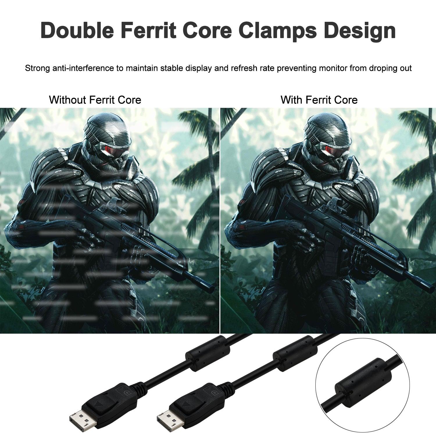 DisplayPort 1.4 Cable 3.9ft (1.2M) with Double Ferrit Core Clamps for Anti Electromagnetic Interferance, DP Male to DP Male Cable 8K@60Hz, 2K@240Hz, 4K@144Hz, 32.4Gbps - CKL KVM Switches