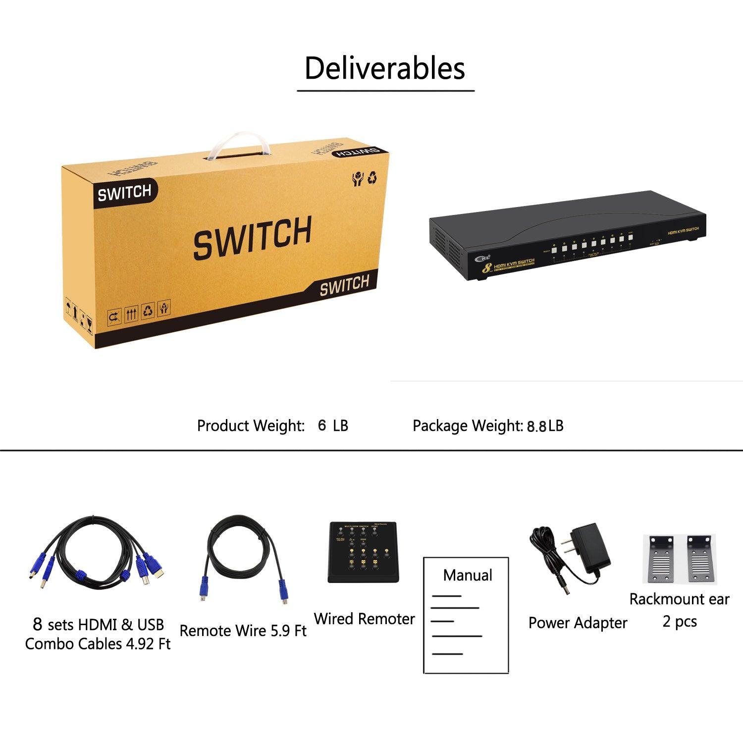 CKL HDMI KVM Switch 8 Port 4K 30Hz with USB 2.0 HUB and Cables 9138H-1 - CKL KVM Switches