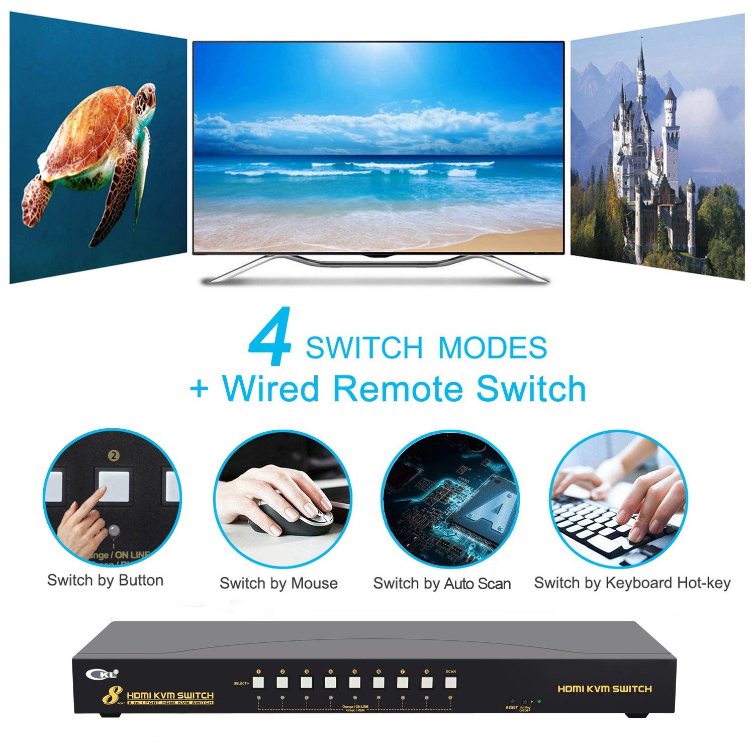 CKL HDMI KVM Switch 8 Port 4K 30Hz with USB 2.0 HUB and Cables 9138H-1 - CKL KVM Switches