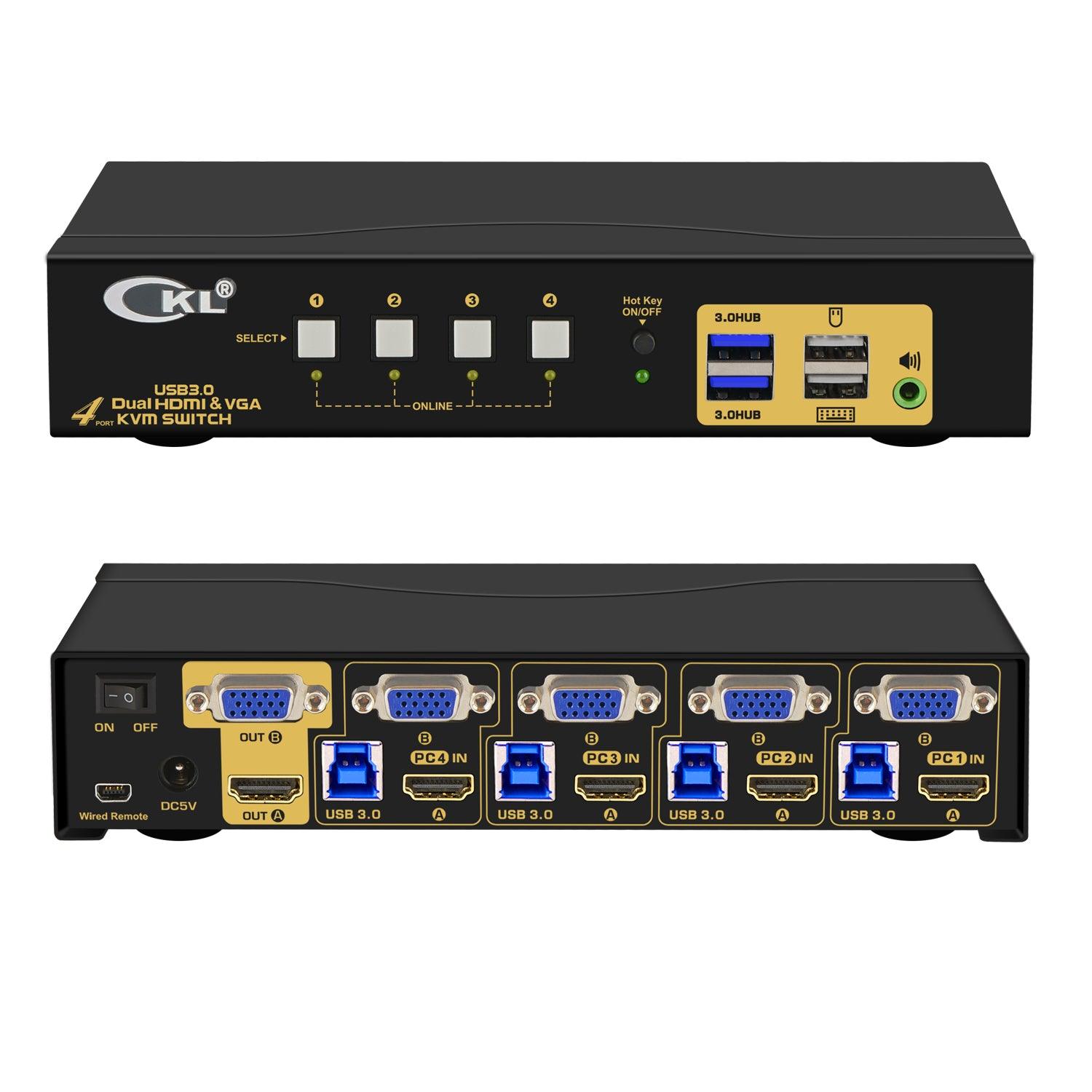 4 Port USB 3.0 HDMI+VGA KVM Switch Dual Monitor 4K 60Hz CKL-942HV-3 - CKL KVM Switches