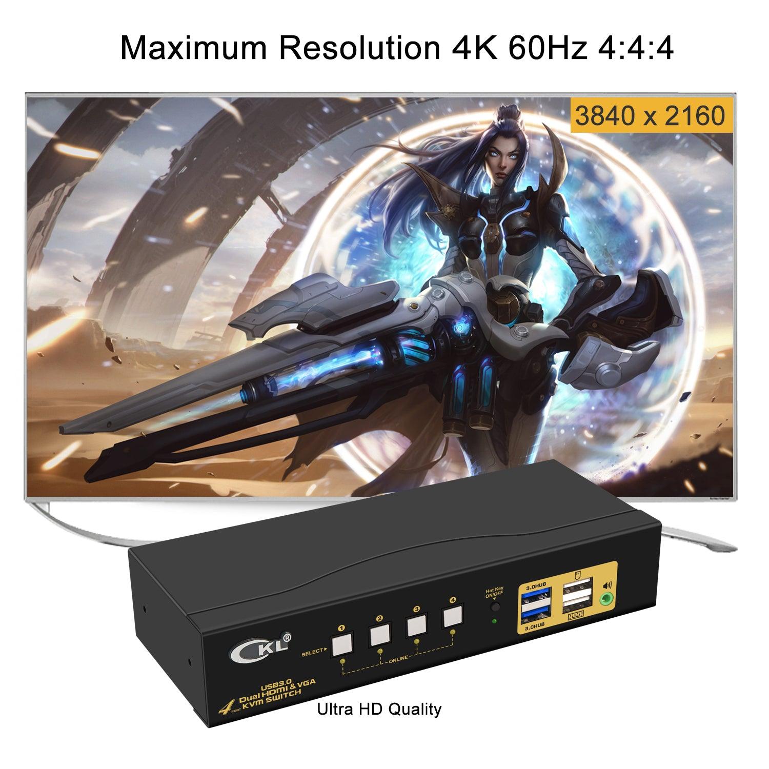 4 Port USB 3.0 HDMI+VGA KVM Switch Dual Monitor 4K 60Hz CKL-942HV-3 - CKL KVM Switches