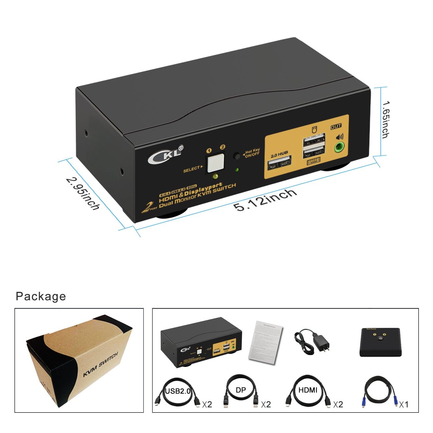 2 Port HDMI + DisplayPort KVM Switch Dual Monitor 4K 60Hz CKL-622DH - CKL KVM Switches