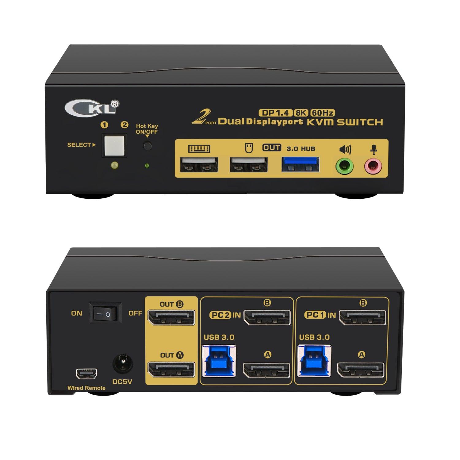 2 Port USB 3.0 KVM Switch Dual Monitor DisplayPort 1.4 8K@30Hz 4K@144Hz for 2 Computers 2 Monitors CKL-622DP-4 - CKL KVM Switches