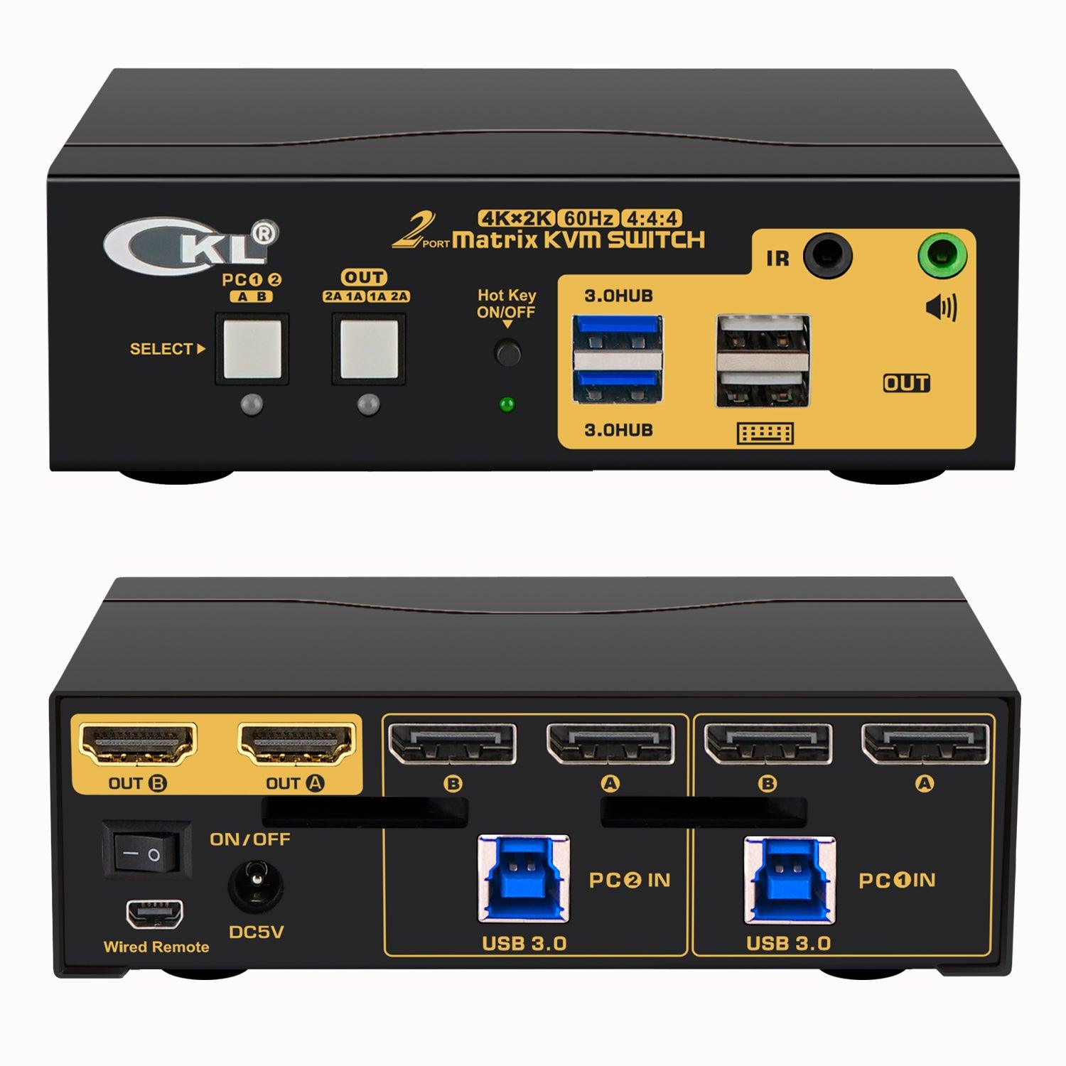 2x2 USB 3.0 Matrix KVM Switch Dual Monitor DisplayPort 1.2 4K 60Hz CKL-622DP-M - CKL KVM Switches