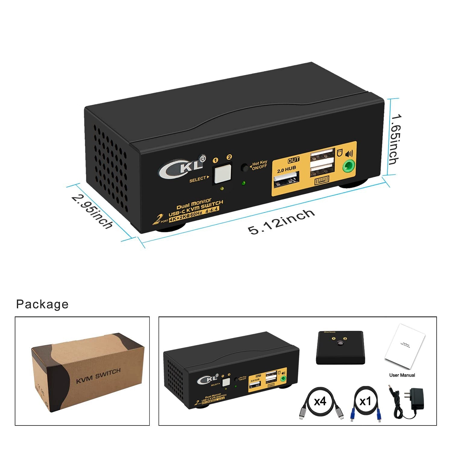 2 Port USB Type C Dual Monitor KVM Switch for 2 Computers 2 monitors 4K 60Hz CKL-622T CKL